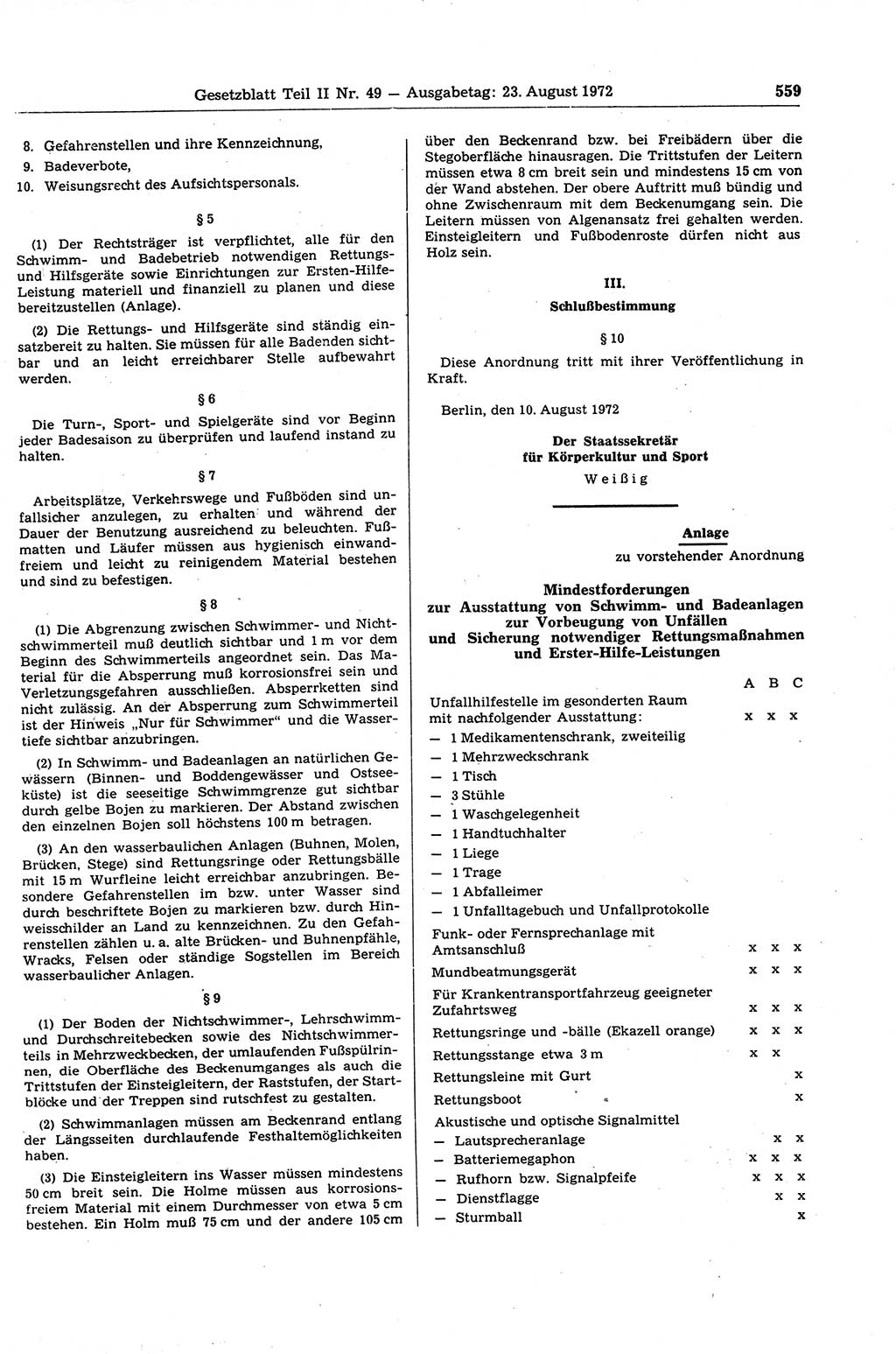 Gesetzblatt (GBl.) der Deutschen Demokratischen Republik (DDR) Teil ⅠⅠ 1972, Seite 559 (GBl. DDR ⅠⅠ 1972, S. 559)