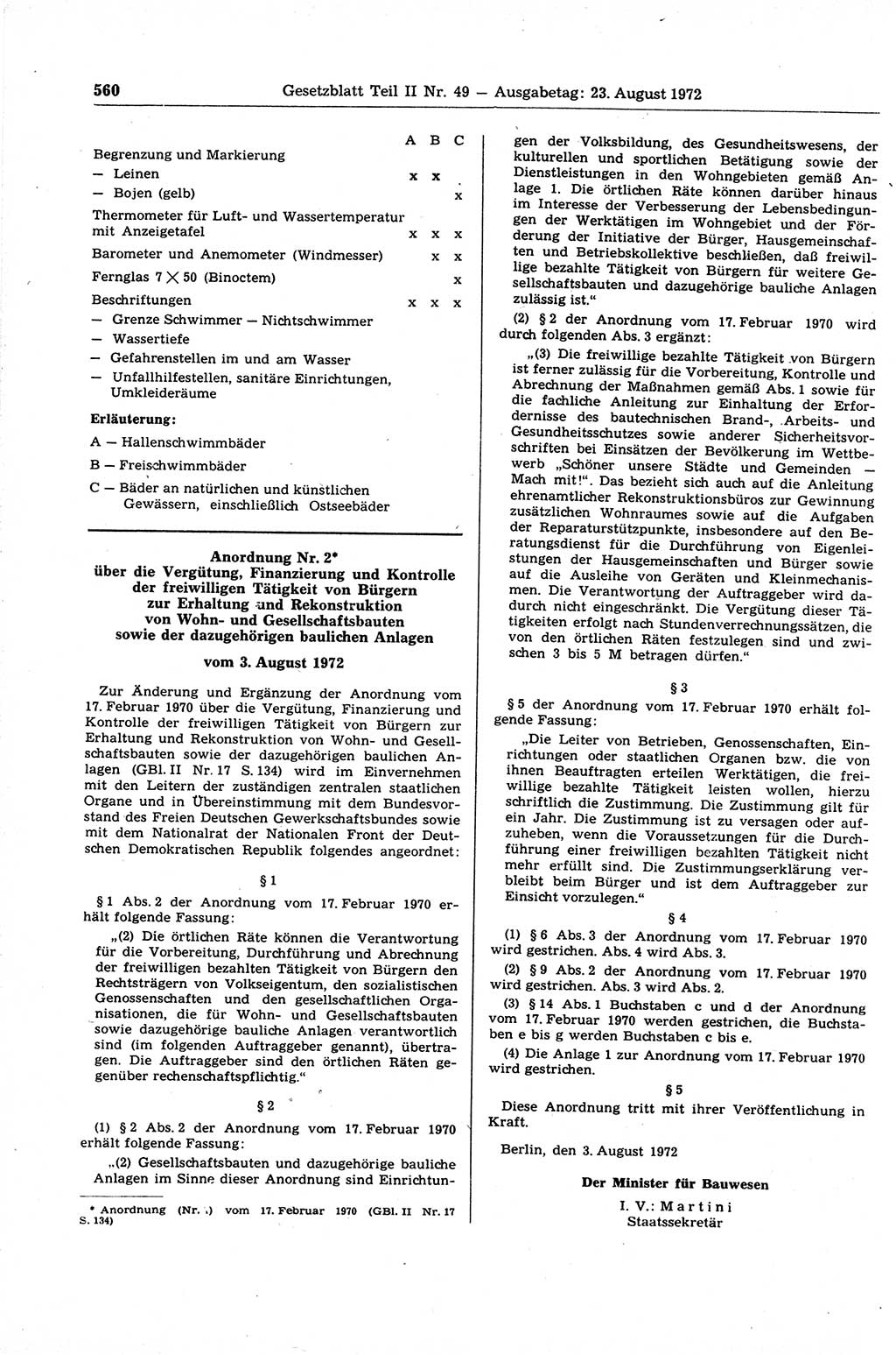 Gesetzblatt (GBl.) der Deutschen Demokratischen Republik (DDR) Teil ⅠⅠ 1972, Seite 560 (GBl. DDR ⅠⅠ 1972, S. 560)