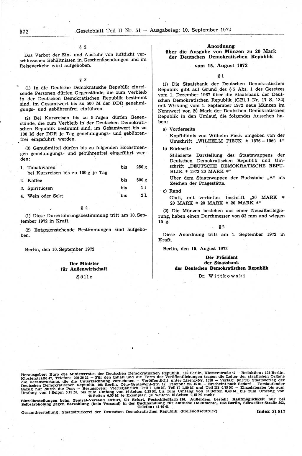 Gesetzblatt (GBl.) der Deutschen Demokratischen Republik (DDR) Teil ⅠⅠ 1972, Seite 572 (GBl. DDR ⅠⅠ 1972, S. 572)