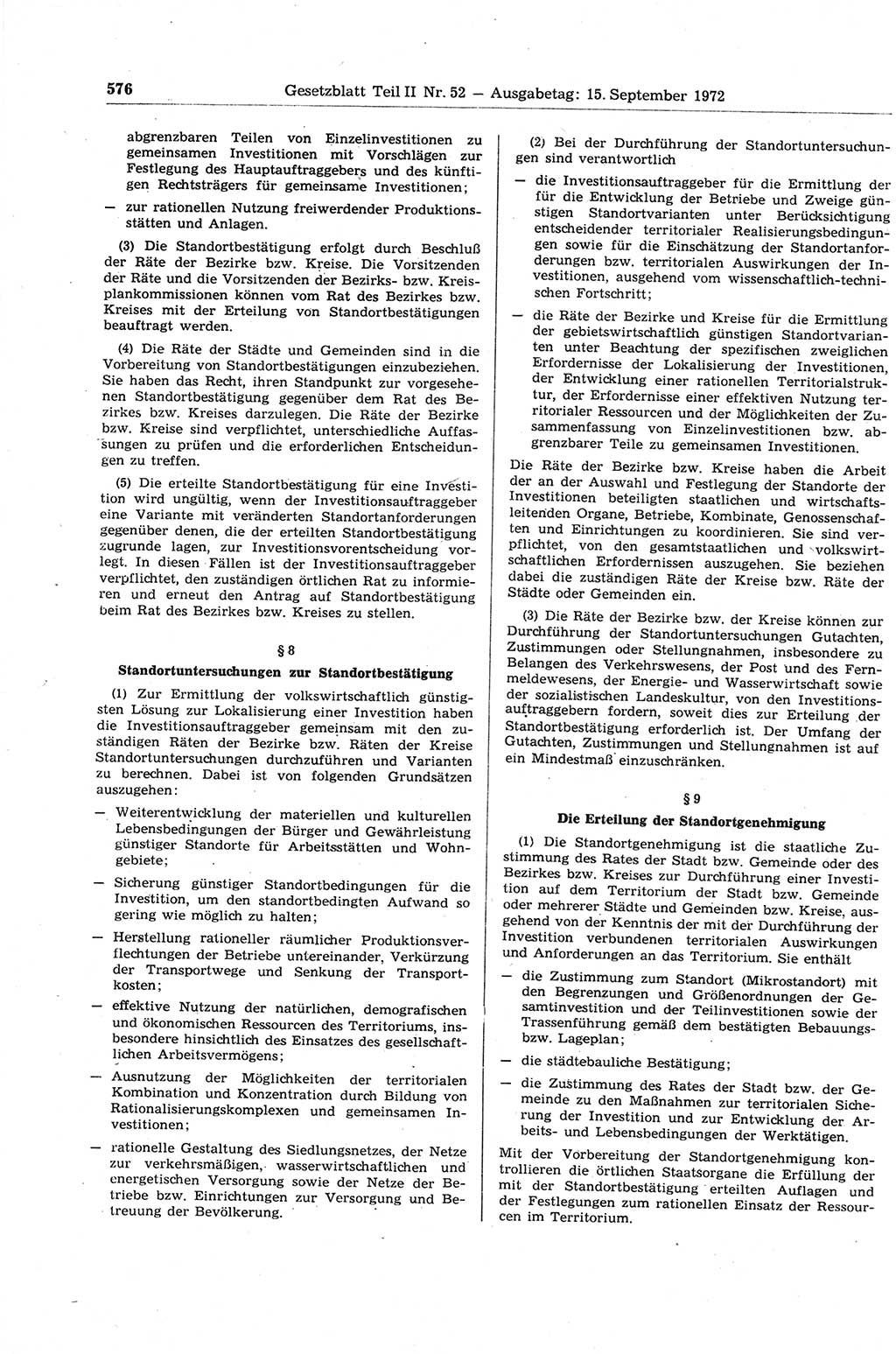 Gesetzblatt (GBl.) der Deutschen Demokratischen Republik (DDR) Teil ⅠⅠ 1972, Seite 576 (GBl. DDR ⅠⅠ 1972, S. 576)