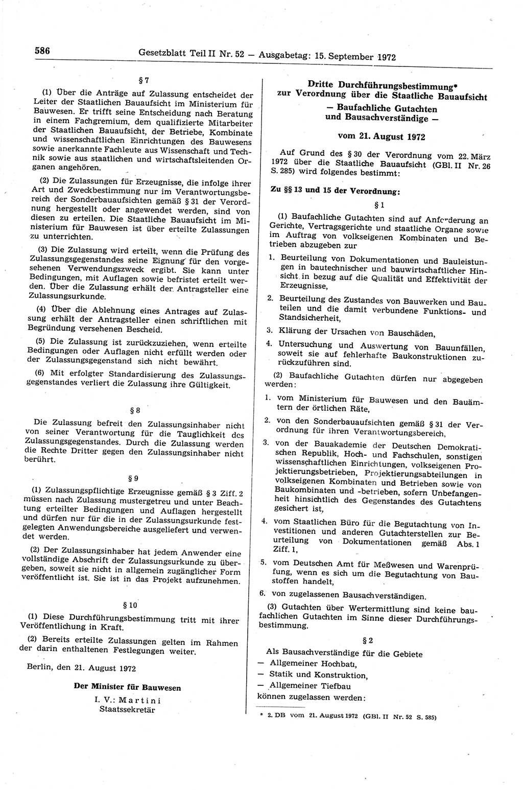 Gesetzblatt (GBl.) der Deutschen Demokratischen Republik (DDR) Teil ⅠⅠ 1972, Seite 586 (GBl. DDR ⅠⅠ 1972, S. 586)