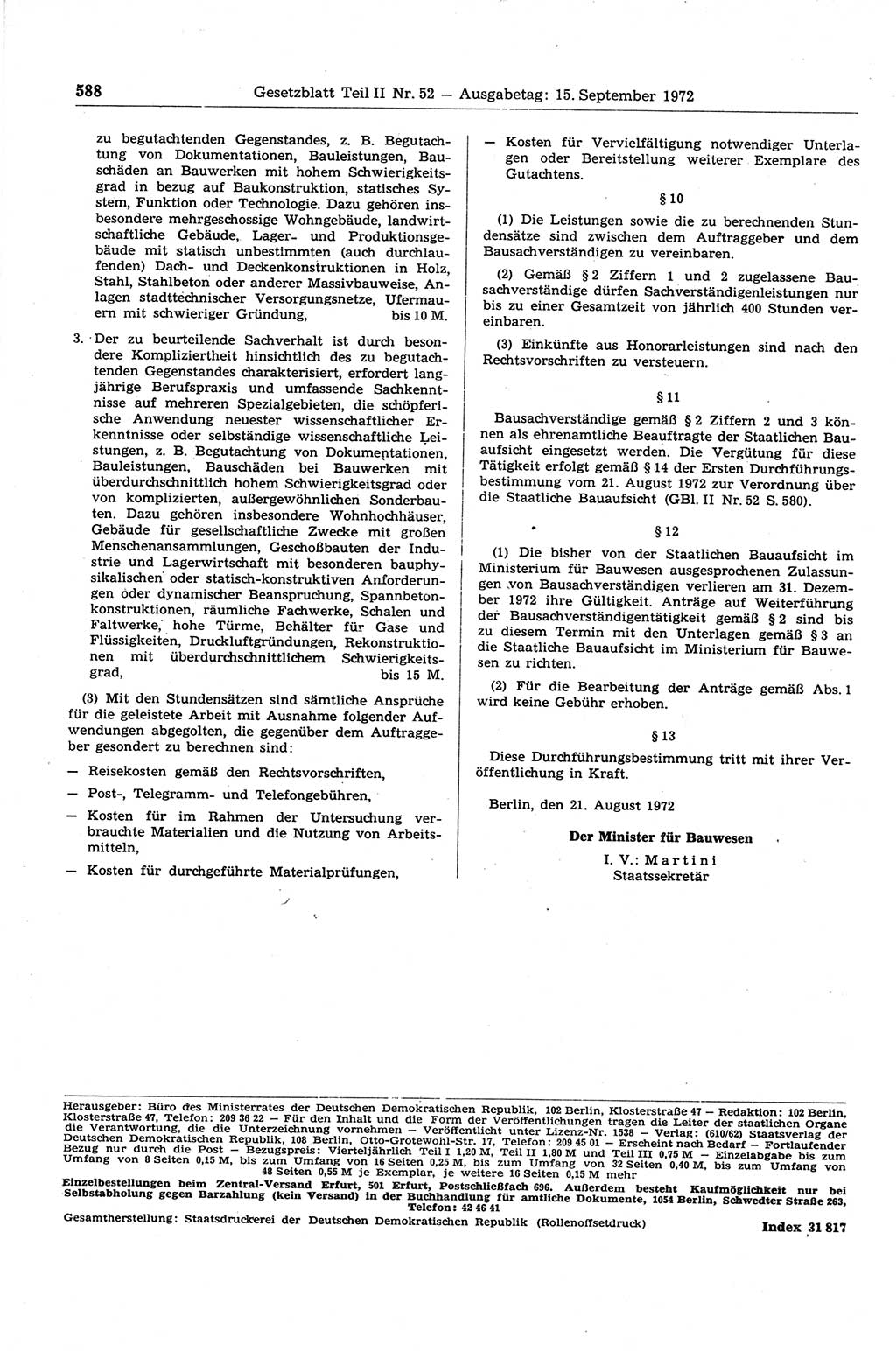 Gesetzblatt (GBl.) der Deutschen Demokratischen Republik (DDR) Teil ⅠⅠ 1972, Seite 588 (GBl. DDR ⅠⅠ 1972, S. 588)