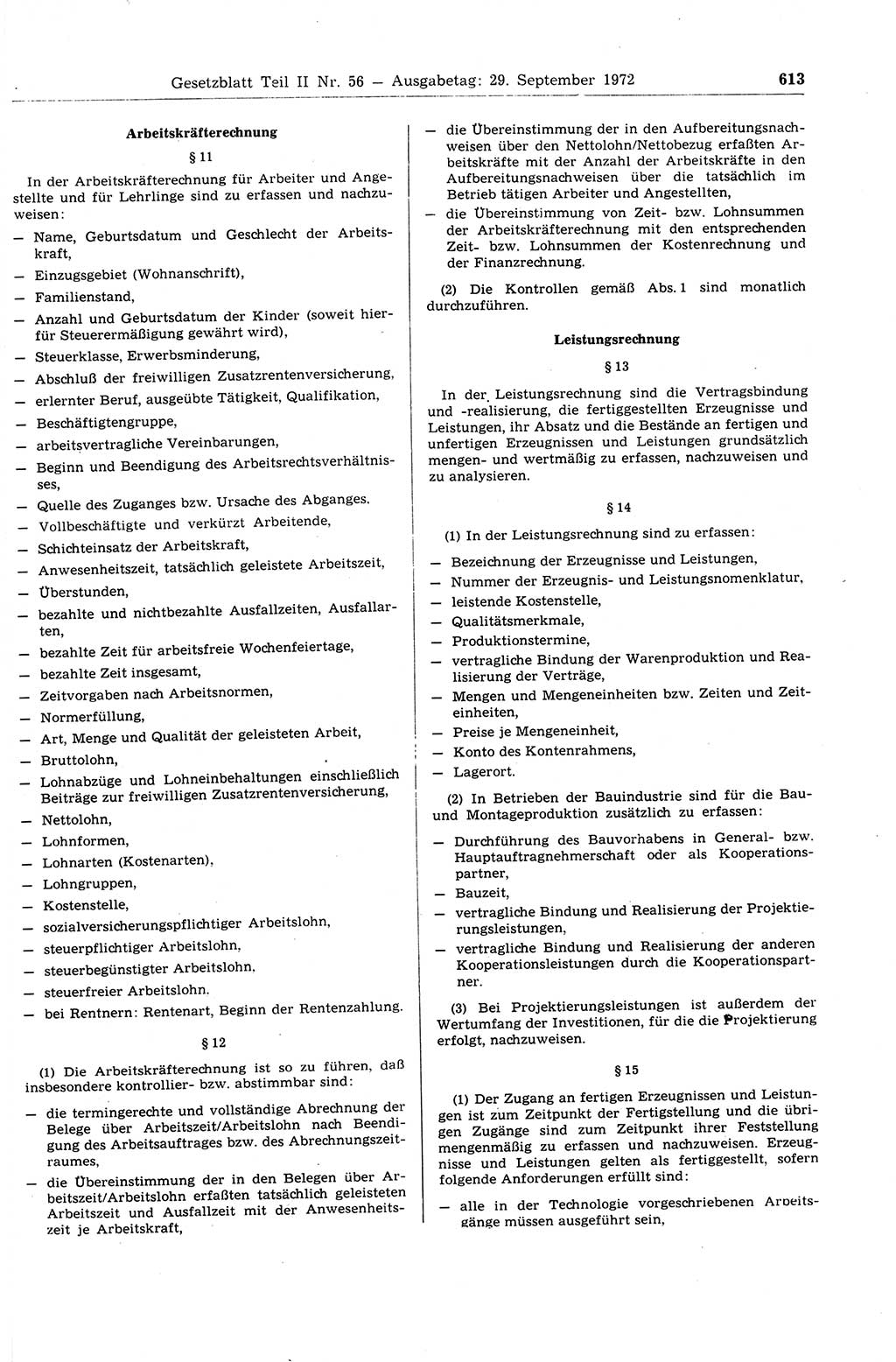 Gesetzblatt (GBl.) der Deutschen Demokratischen Republik (DDR) Teil ⅠⅠ 1972, Seite 613 (GBl. DDR ⅠⅠ 1972, S. 613)