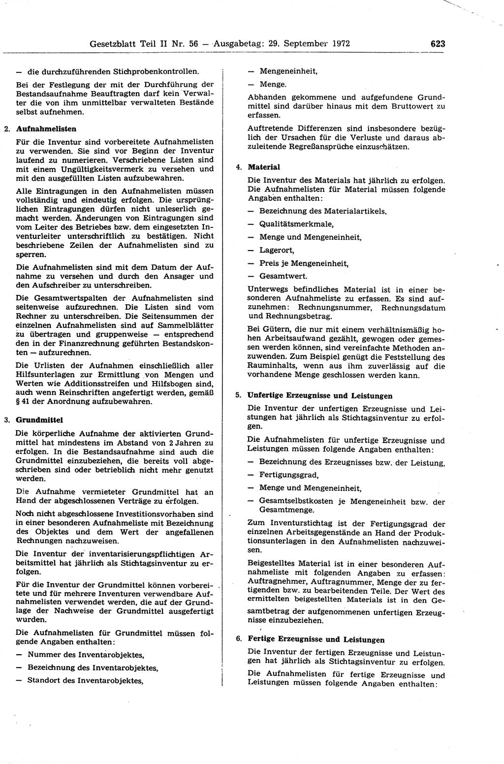 Gesetzblatt (GBl.) der Deutschen Demokratischen Republik (DDR) Teil ⅠⅠ 1972, Seite 623 (GBl. DDR ⅠⅠ 1972, S. 623)
