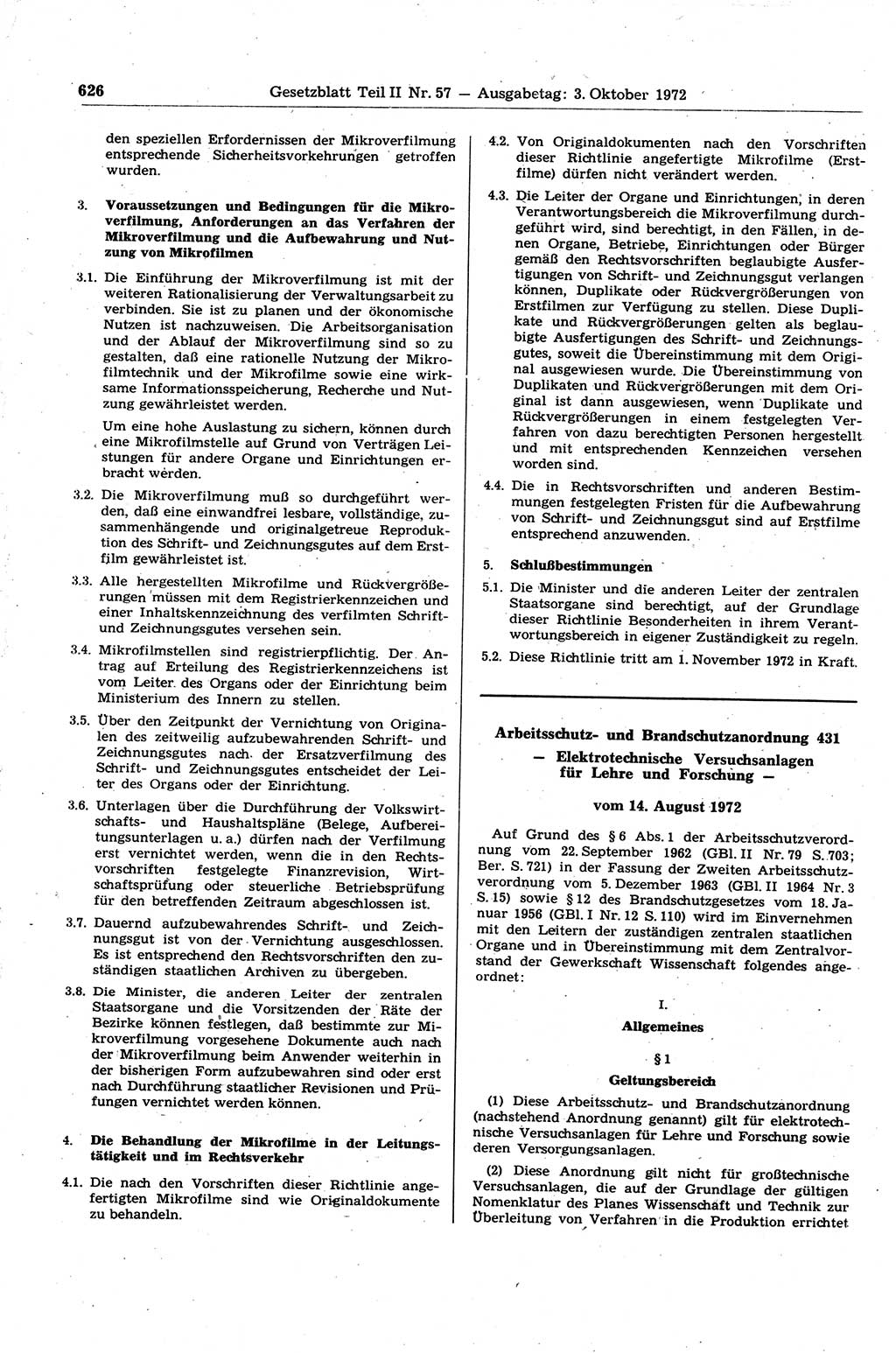 Gesetzblatt (GBl.) der Deutschen Demokratischen Republik (DDR) Teil ⅠⅠ 1972, Seite 626 (GBl. DDR ⅠⅠ 1972, S. 626)