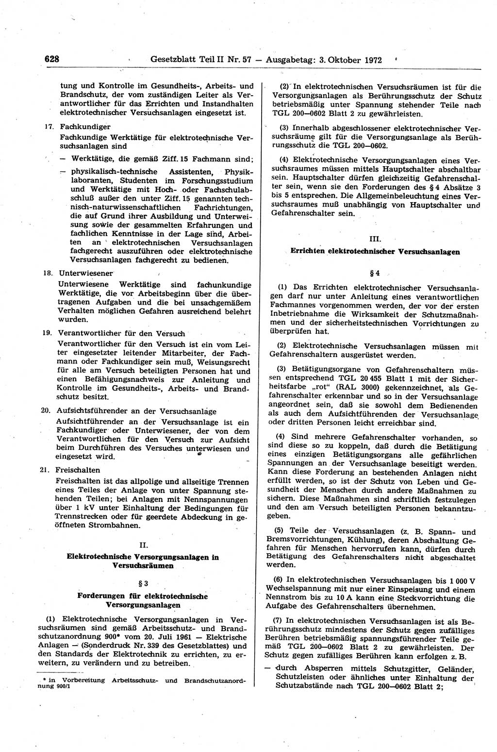 Gesetzblatt (GBl.) der Deutschen Demokratischen Republik (DDR) Teil ⅠⅠ 1972, Seite 628 (GBl. DDR ⅠⅠ 1972, S. 628)