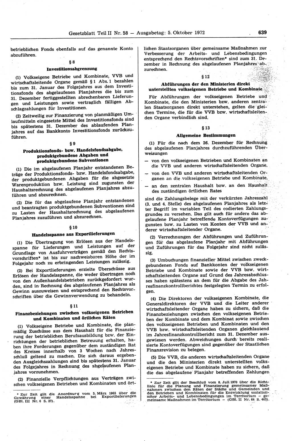 Gesetzblatt (GBl.) der Deutschen Demokratischen Republik (DDR) Teil ⅠⅠ 1972, Seite 639 (GBl. DDR ⅠⅠ 1972, S. 639)