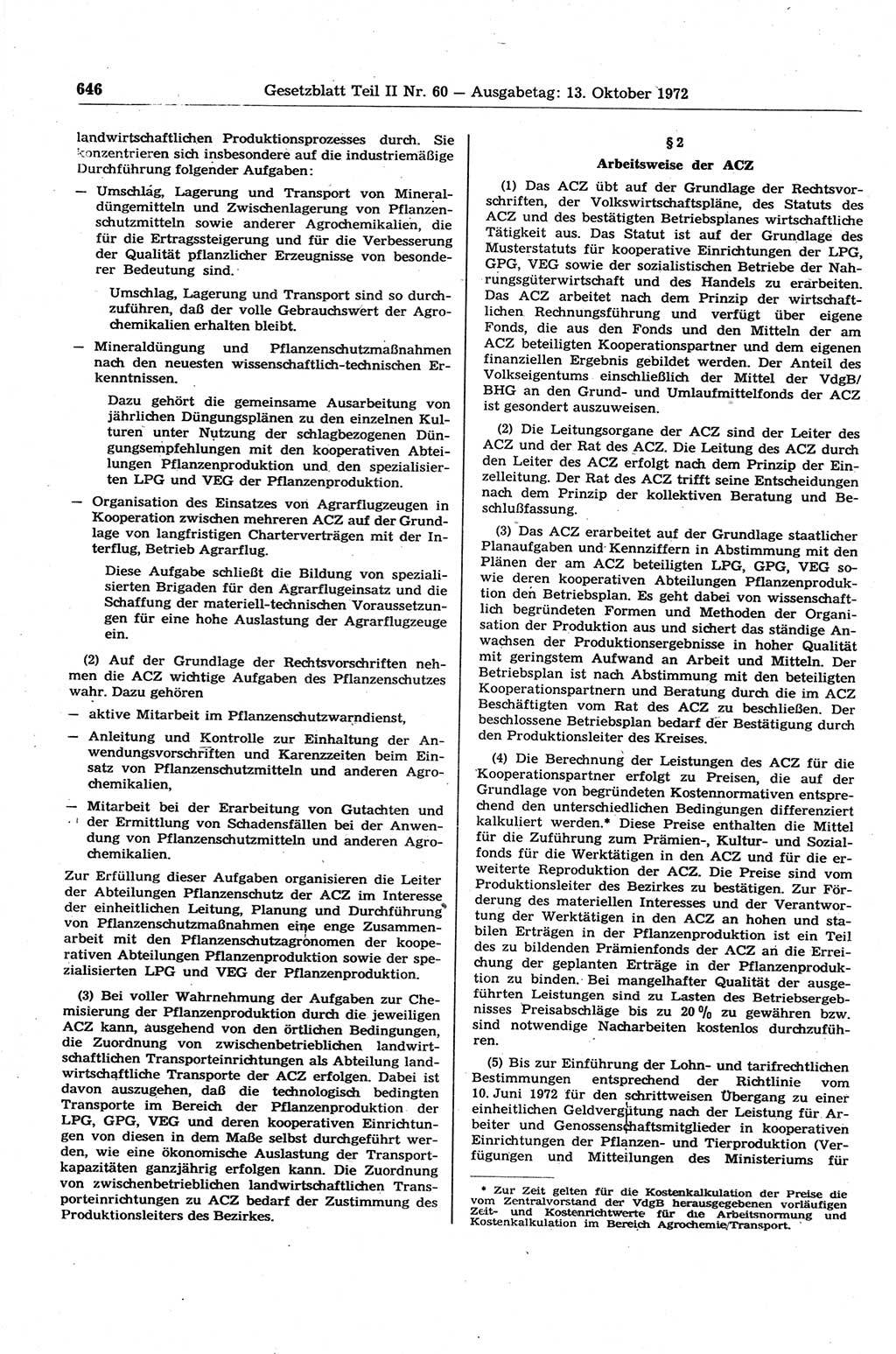 Gesetzblatt (GBl.) der Deutschen Demokratischen Republik (DDR) Teil ⅠⅠ 1972, Seite 646 (GBl. DDR ⅠⅠ 1972, S. 646)