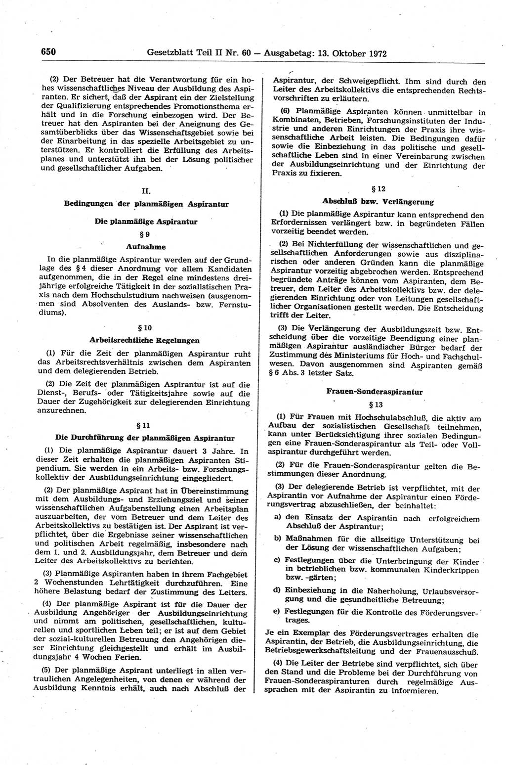 Gesetzblatt (GBl.) der Deutschen Demokratischen Republik (DDR) Teil ⅠⅠ 1972, Seite 650 (GBl. DDR ⅠⅠ 1972, S. 650)