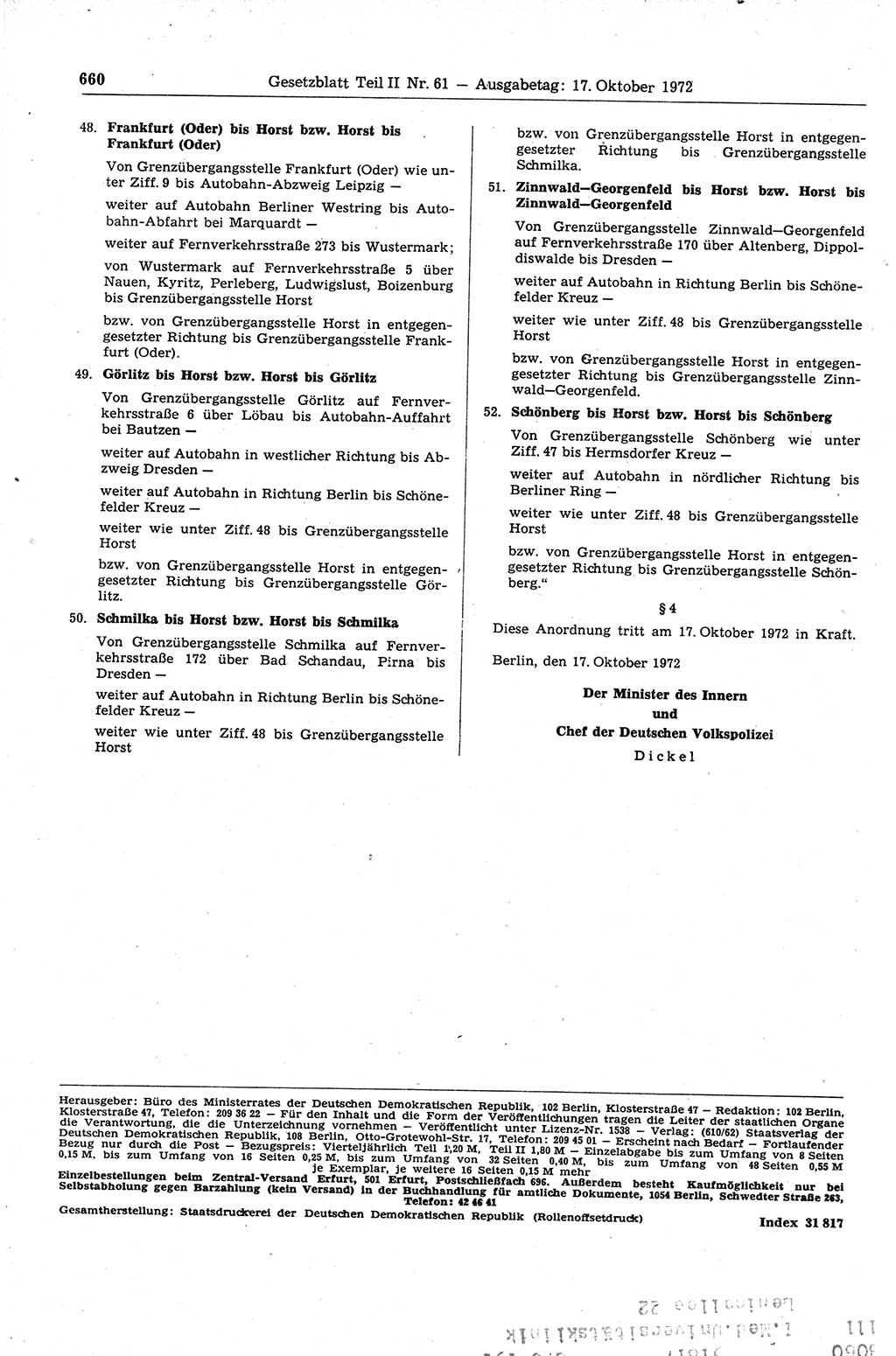 Gesetzblatt (GBl.) der Deutschen Demokratischen Republik (DDR) Teil ⅠⅠ 1972, Seite 660 (GBl. DDR ⅠⅠ 1972, S. 660)