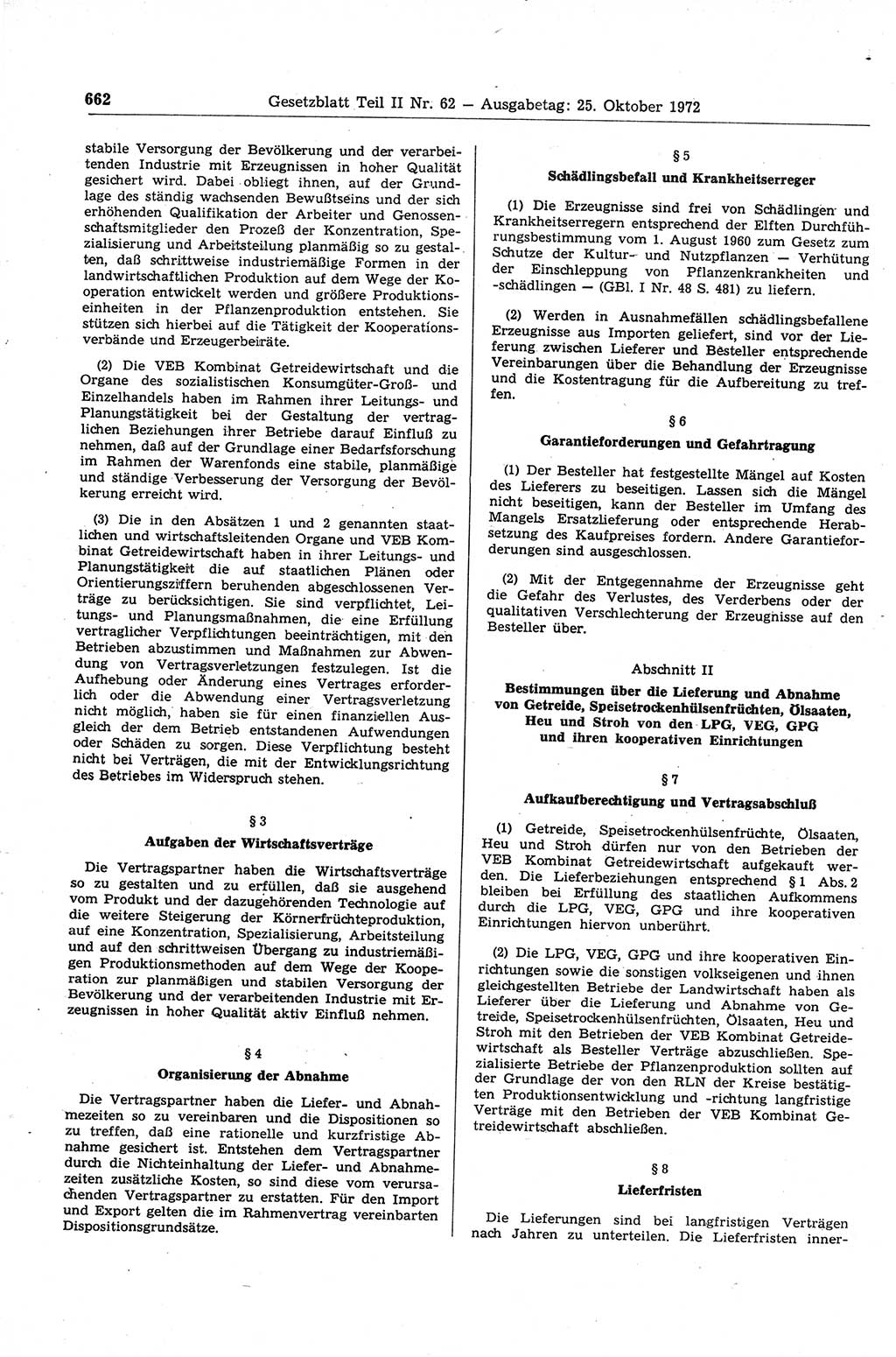 Gesetzblatt (GBl.) der Deutschen Demokratischen Republik (DDR) Teil ⅠⅠ 1972, Seite 662 (GBl. DDR ⅠⅠ 1972, S. 662)