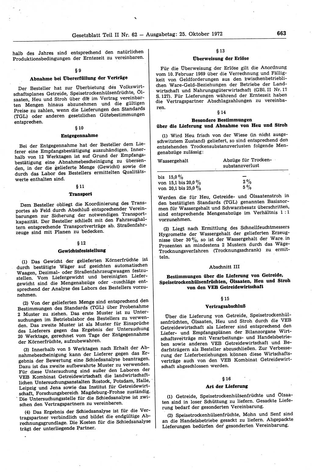 Gesetzblatt (GBl.) der Deutschen Demokratischen Republik (DDR) Teil ⅠⅠ 1972, Seite 663 (GBl. DDR ⅠⅠ 1972, S. 663)