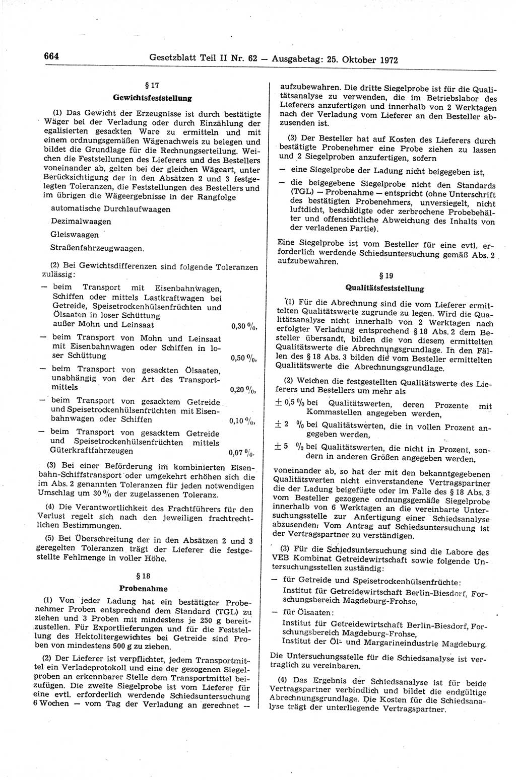 Gesetzblatt (GBl.) der Deutschen Demokratischen Republik (DDR) Teil ⅠⅠ 1972, Seite 664 (GBl. DDR ⅠⅠ 1972, S. 664)