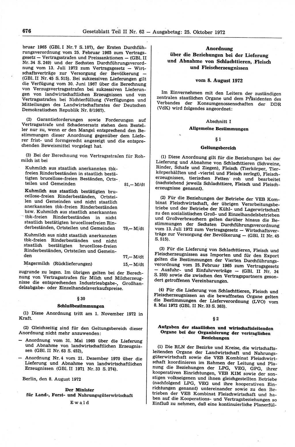 Gesetzblatt (GBl.) der Deutschen Demokratischen Republik (DDR) Teil ⅠⅠ 1972, Seite 676 (GBl. DDR ⅠⅠ 1972, S. 676)