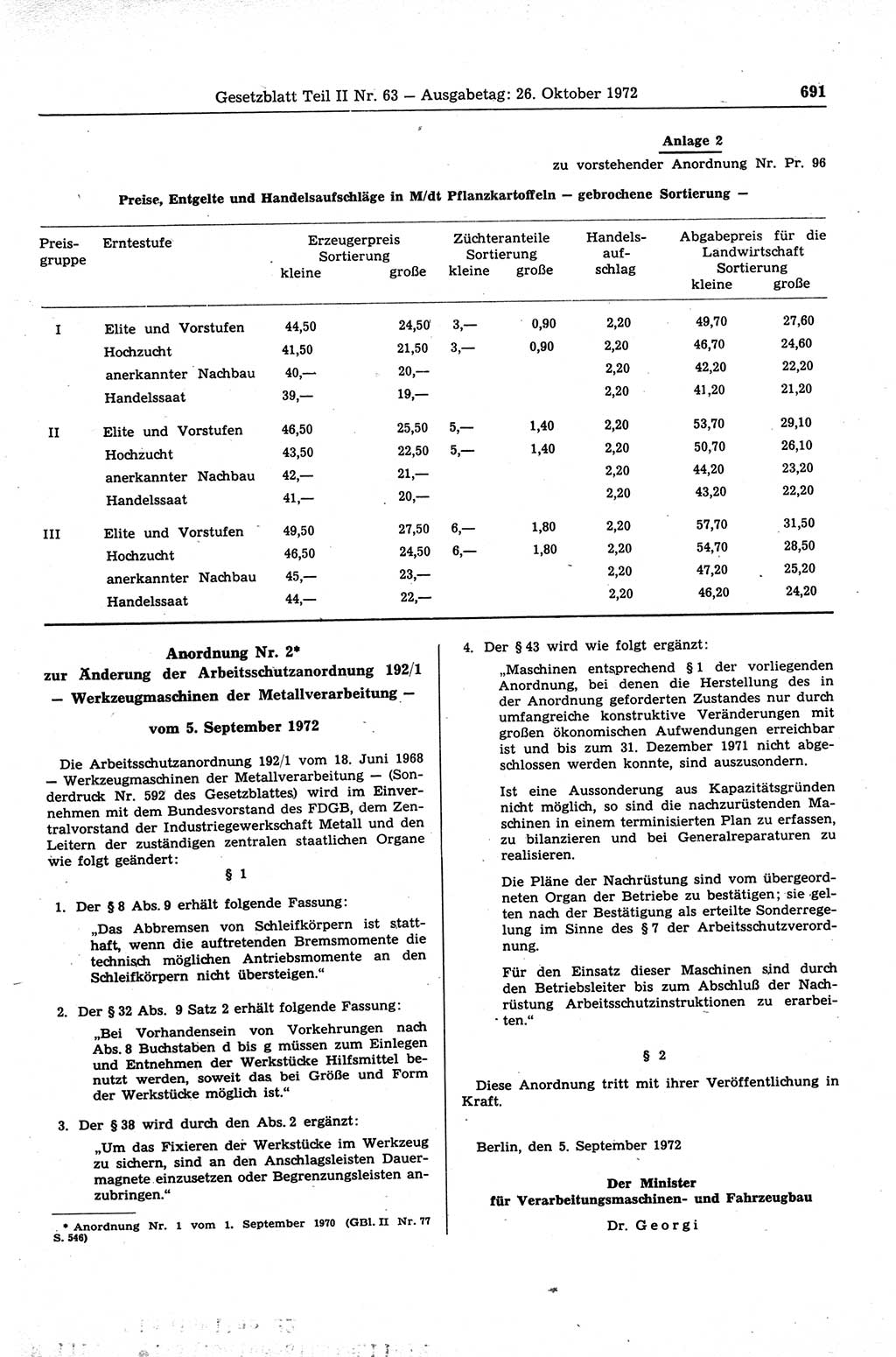 Gesetzblatt (GBl.) der Deutschen Demokratischen Republik (DDR) Teil ⅠⅠ 1972, Seite 691 (GBl. DDR ⅠⅠ 1972, S. 691)