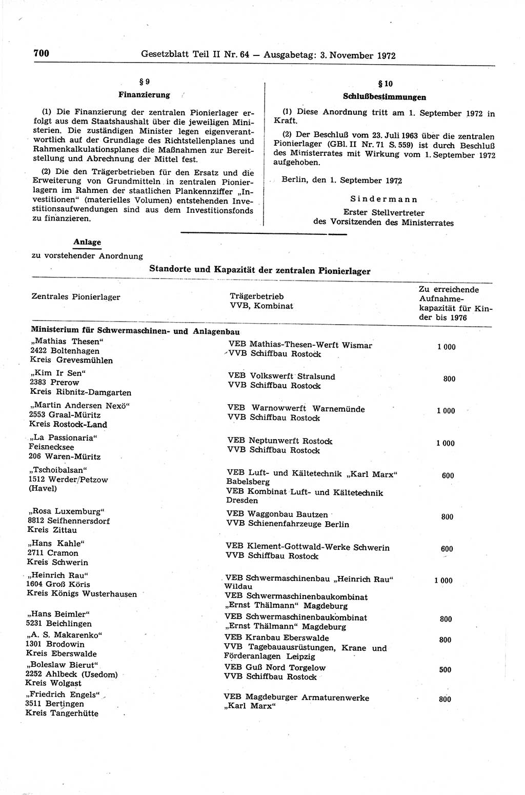 Gesetzblatt (GBl.) der Deutschen Demokratischen Republik (DDR) Teil ⅠⅠ 1972, Seite 700 (GBl. DDR ⅠⅠ 1972, S. 700)