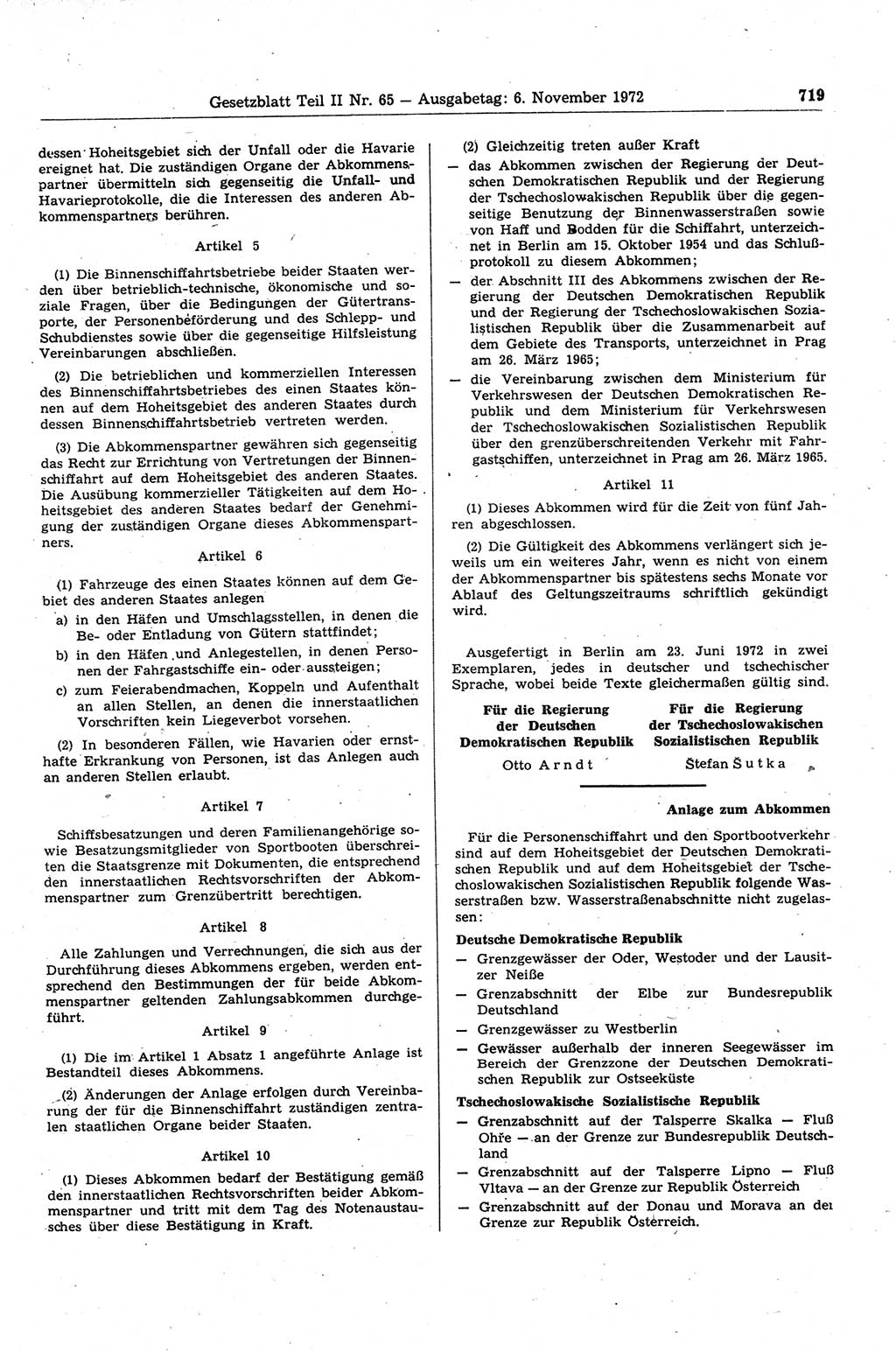 Gesetzblatt (GBl.) der Deutschen Demokratischen Republik (DDR) Teil ⅠⅠ 1972, Seite 719 (GBl. DDR ⅠⅠ 1972, S. 719)