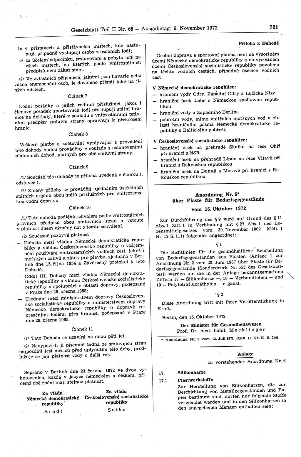 Gesetzblatt (GBl.) der Deutschen Demokratischen Republik (DDR) Teil ⅠⅠ 1972, Seite 721 (GBl. DDR ⅠⅠ 1972, S. 721)