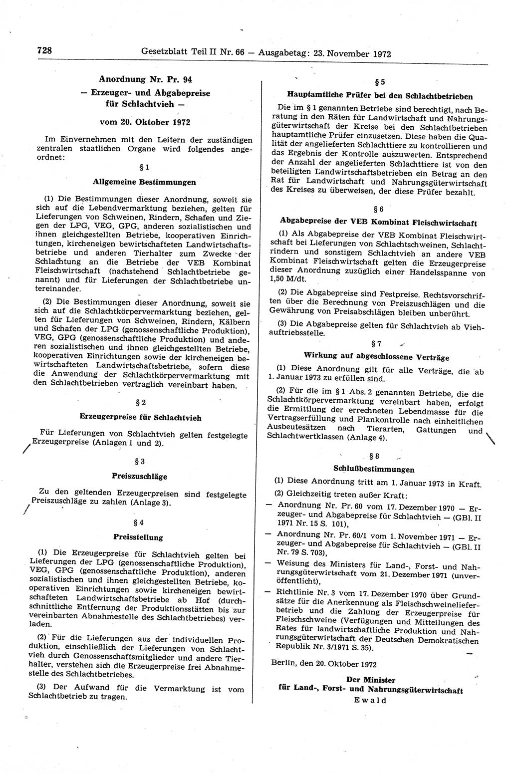 Gesetzblatt (GBl.) der Deutschen Demokratischen Republik (DDR) Teil ⅠⅠ 1972, Seite 728 (GBl. DDR ⅠⅠ 1972, S. 728)