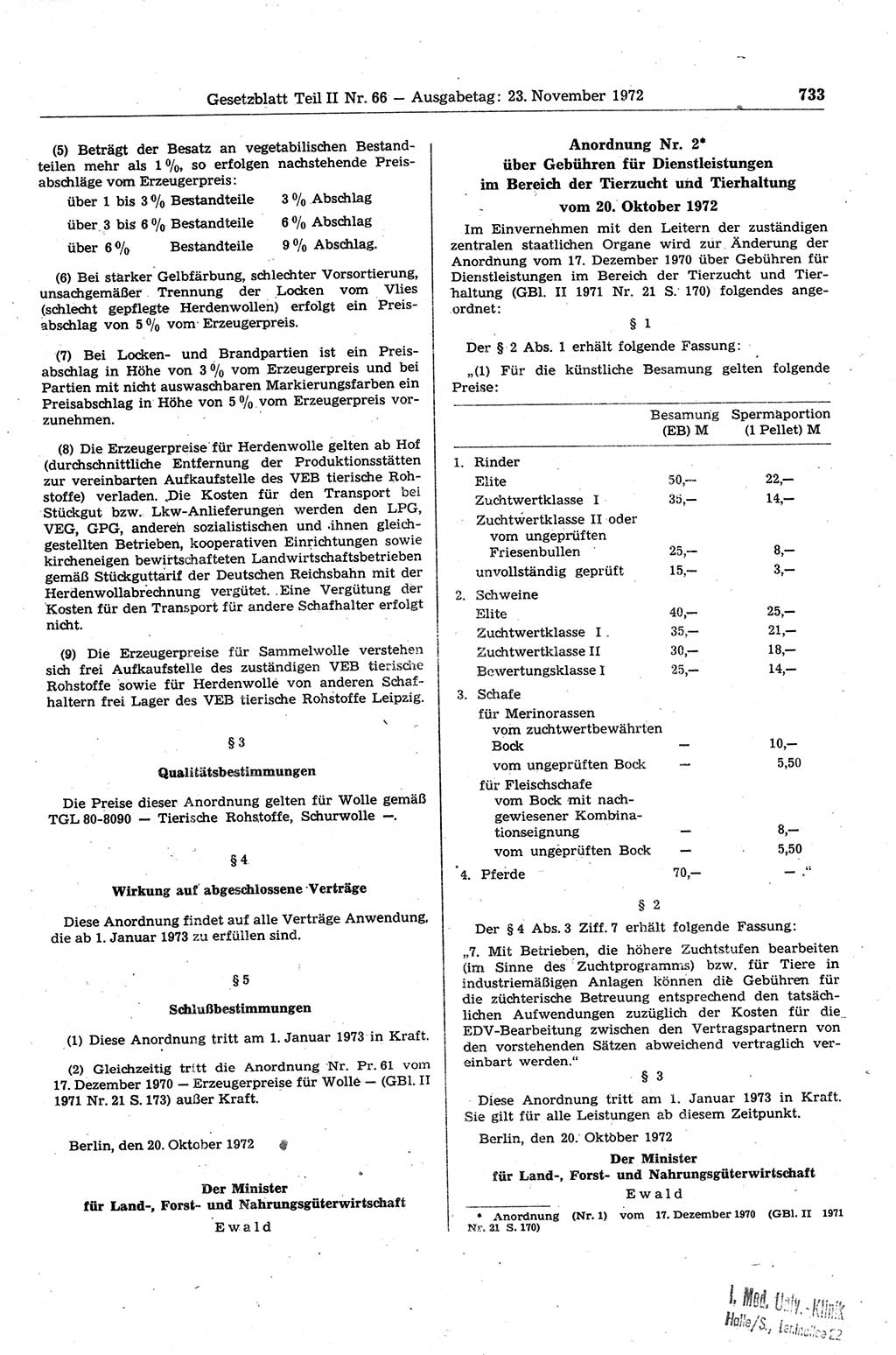 Gesetzblatt (GBl.) der Deutschen Demokratischen Republik (DDR) Teil ⅠⅠ 1972, Seite 733 (GBl. DDR ⅠⅠ 1972, S. 733)