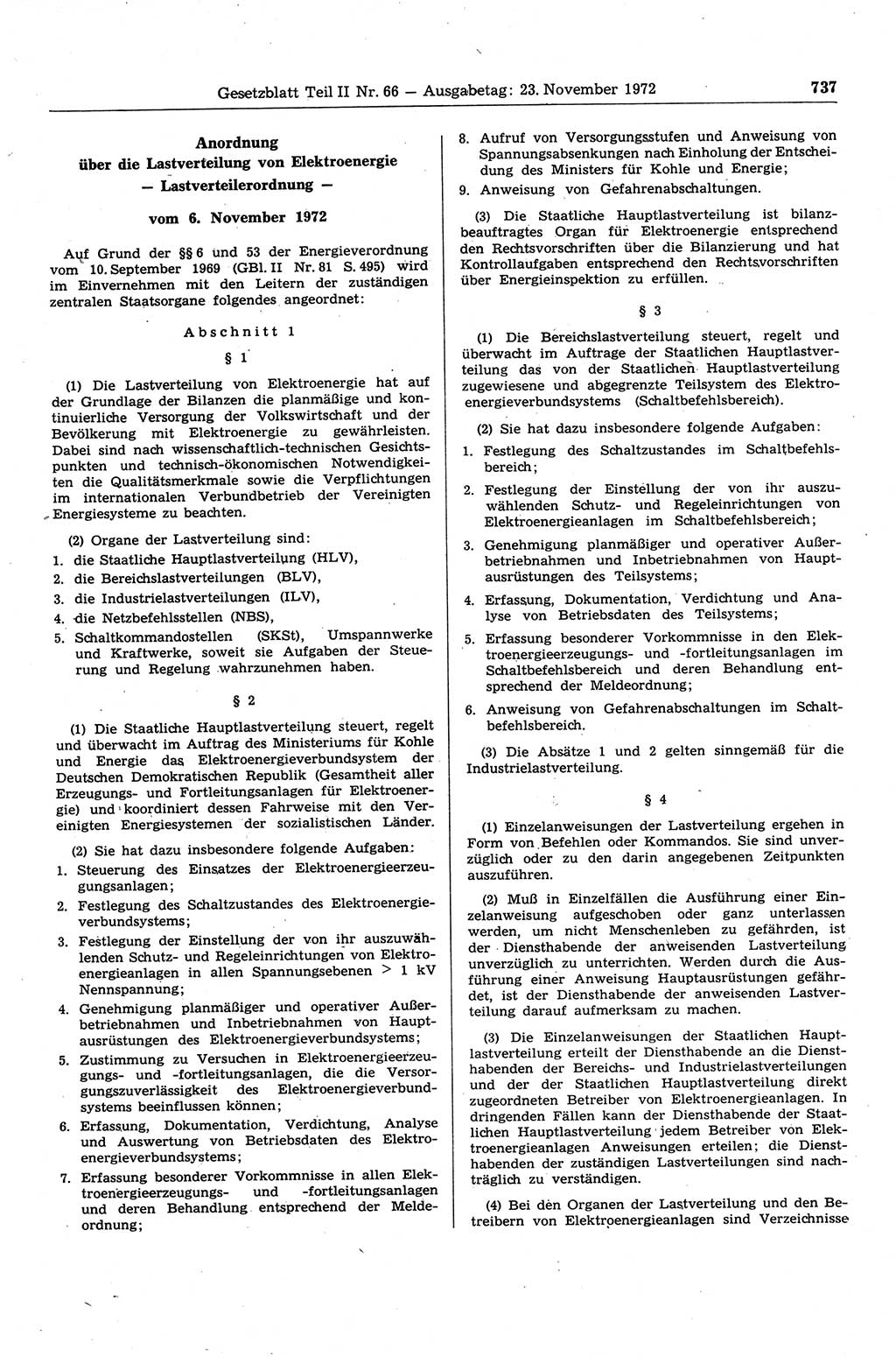 Gesetzblatt (GBl.) der Deutschen Demokratischen Republik (DDR) Teil ⅠⅠ 1972, Seite 737 (GBl. DDR ⅠⅠ 1972, S. 737)