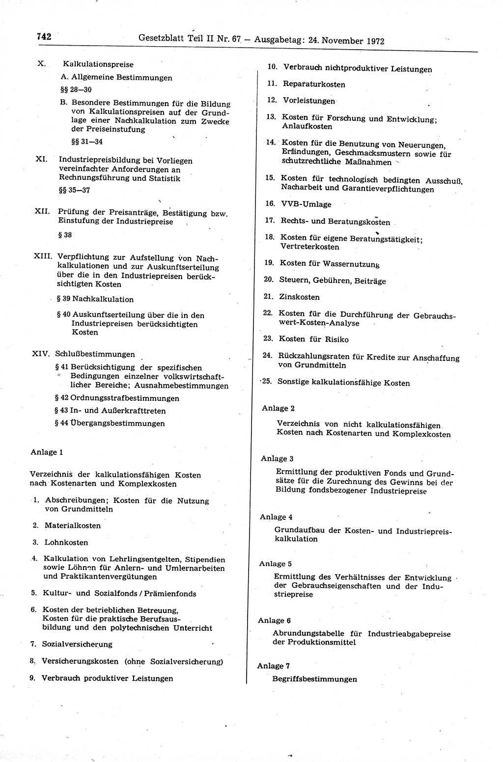 Gesetzblatt (GBl.) der Deutschen Demokratischen Republik (DDR) Teil ⅠⅠ 1972, Seite 742 (GBl. DDR ⅠⅠ 1972, S. 742)