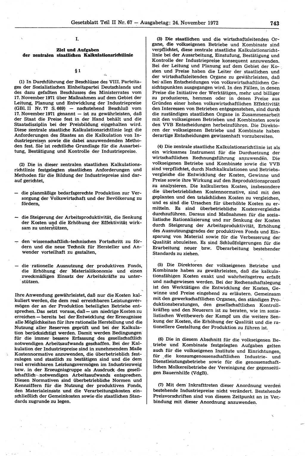 Gesetzblatt (GBl.) der Deutschen Demokratischen Republik (DDR) Teil ⅠⅠ 1972, Seite 743 (GBl. DDR ⅠⅠ 1972, S. 743)