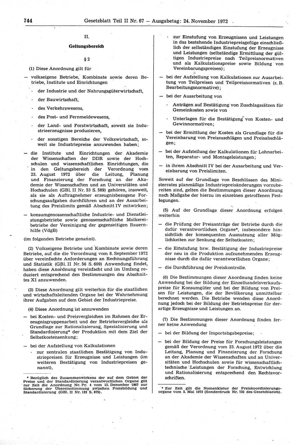 Gesetzblatt (GBl.) der Deutschen Demokratischen Republik (DDR) Teil ⅠⅠ 1972, Seite 744 (GBl. DDR ⅠⅠ 1972, S. 744)