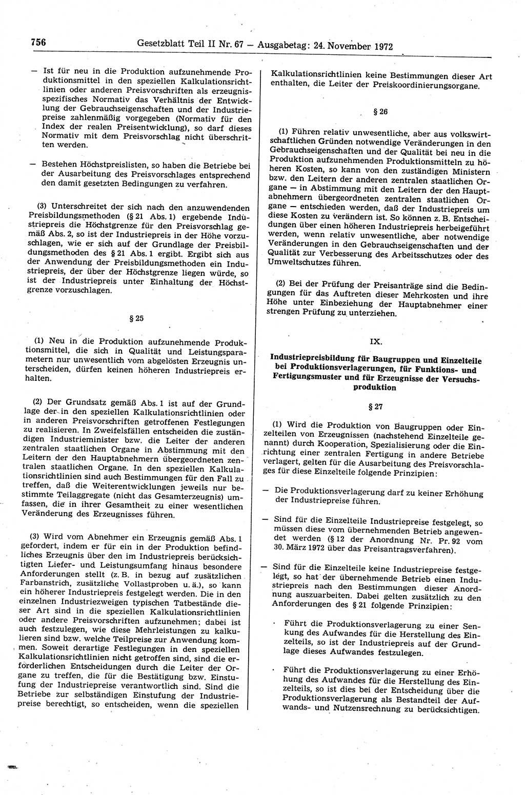 Gesetzblatt (GBl.) der Deutschen Demokratischen Republik (DDR) Teil ⅠⅠ 1972, Seite 756 (GBl. DDR ⅠⅠ 1972, S. 756)