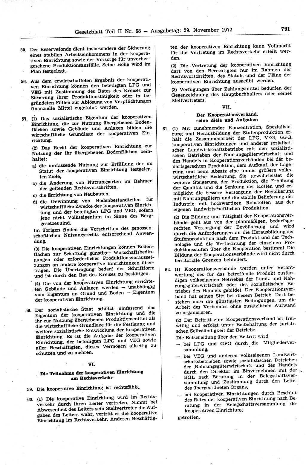 Gesetzblatt (GBl.) der Deutschen Demokratischen Republik (DDR) Teil ⅠⅠ 1972, Seite 791 (GBl. DDR ⅠⅠ 1972, S. 791)