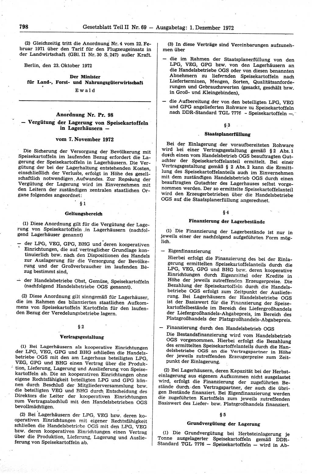 Gesetzblatt (GBl.) der Deutschen Demokratischen Republik (DDR) Teil ⅠⅠ 1972, Seite 798 (GBl. DDR ⅠⅠ 1972, S. 798)