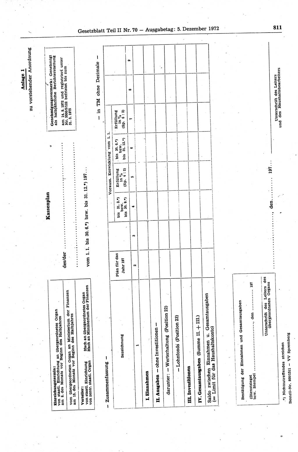 Gesetzblatt (GBl.) der Deutschen Demokratischen Republik (DDR) Teil ⅠⅠ 1972, Seite 811 (GBl. DDR ⅠⅠ 1972, S. 811)