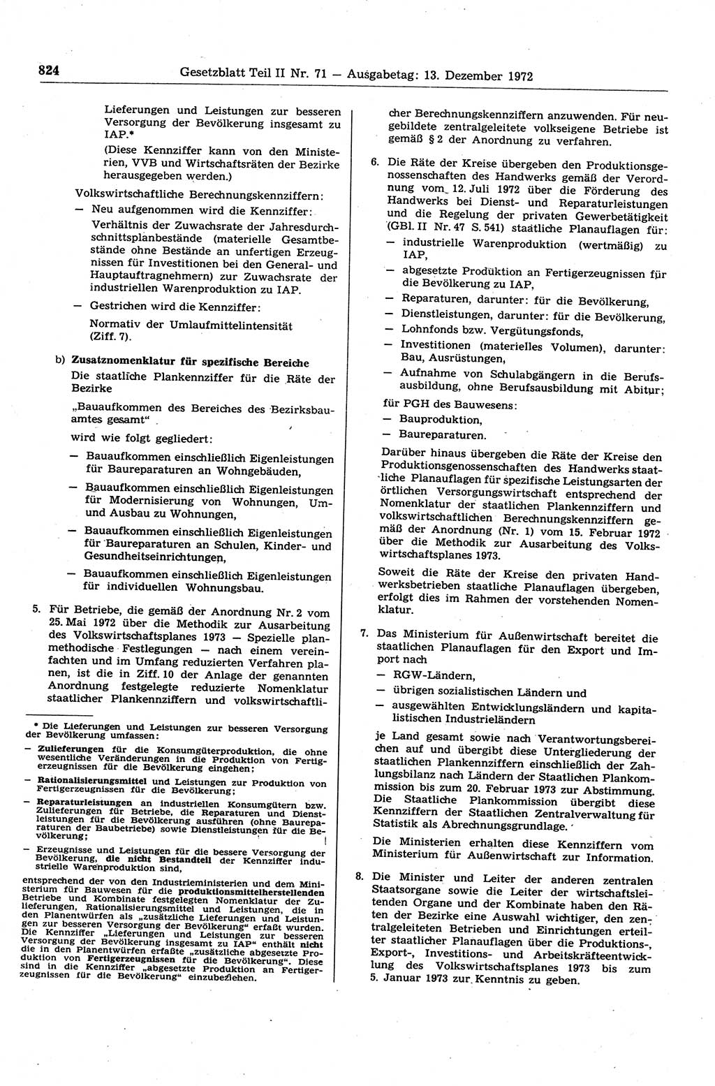 Gesetzblatt (GBl.) der Deutschen Demokratischen Republik (DDR) Teil ⅠⅠ 1972, Seite 824 (GBl. DDR ⅠⅠ 1972, S. 824)