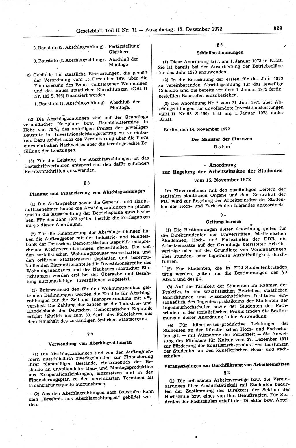 Gesetzblatt (GBl.) der Deutschen Demokratischen Republik (DDR) Teil ⅠⅠ 1972, Seite 829 (GBl. DDR ⅠⅠ 1972, S. 829)