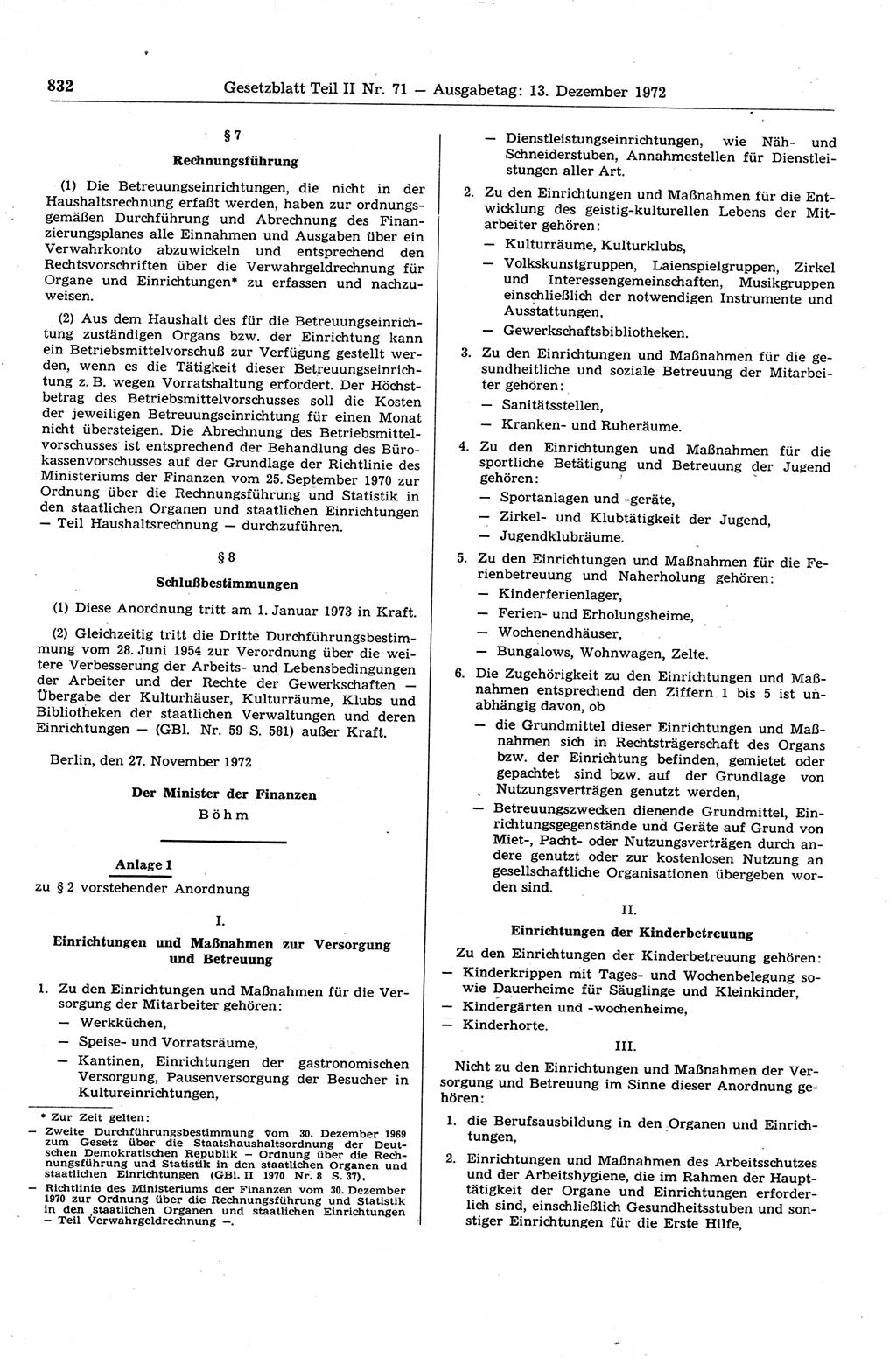Gesetzblatt (GBl.) der Deutschen Demokratischen Republik (DDR) Teil ⅠⅠ 1972, Seite 832 (GBl. DDR ⅠⅠ 1972, S. 832)