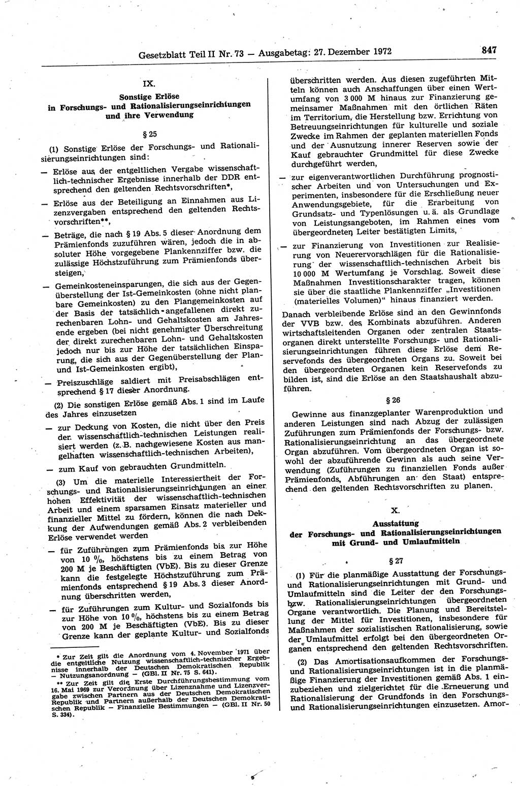 Gesetzblatt (GBl.) der Deutschen Demokratischen Republik (DDR) Teil ⅠⅠ 1972, Seite 847 (GBl. DDR ⅠⅠ 1972, S. 847)