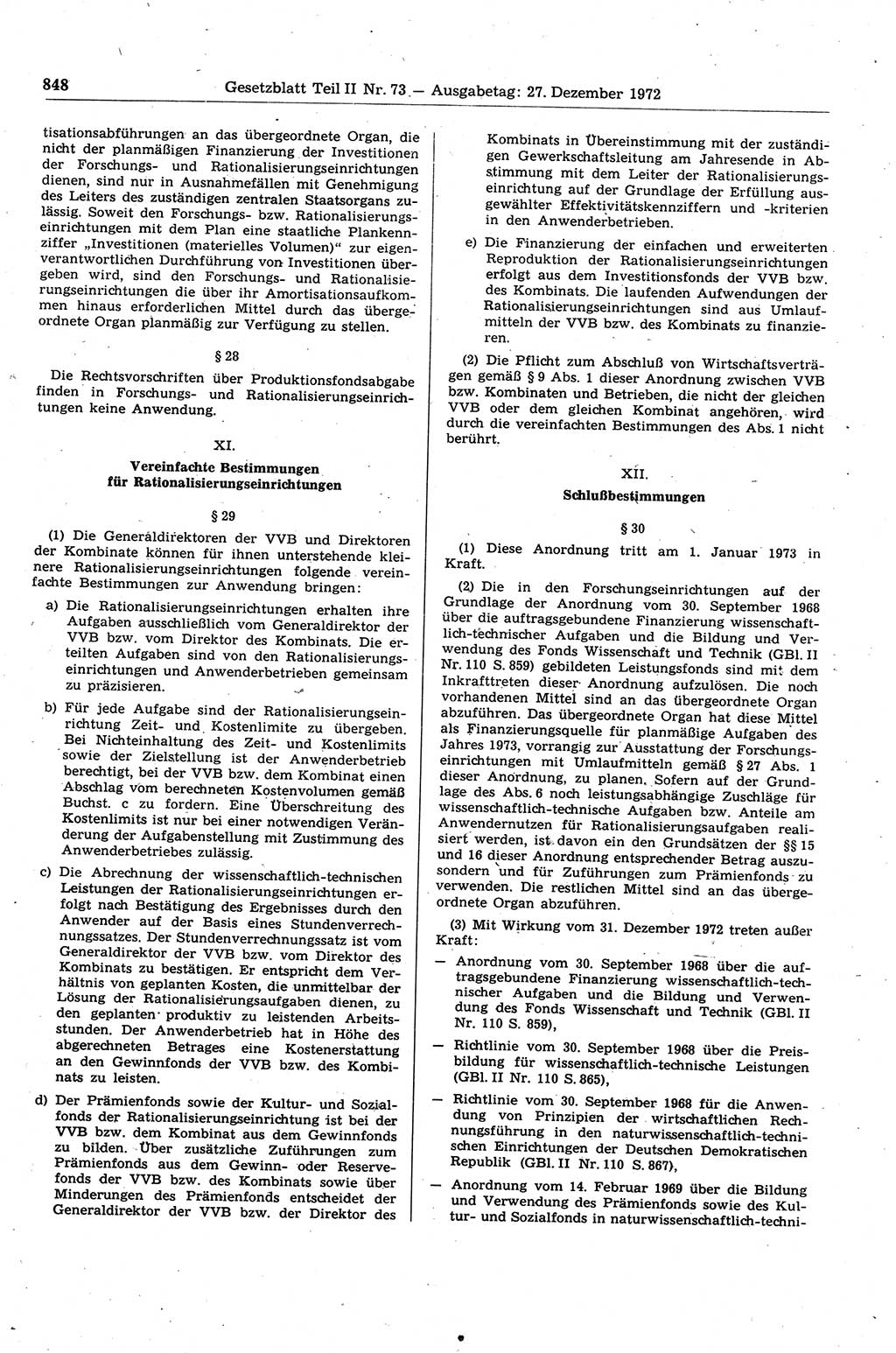 Gesetzblatt (GBl.) der Deutschen Demokratischen Republik (DDR) Teil ⅠⅠ 1972, Seite 848 (GBl. DDR ⅠⅠ 1972, S. 848)