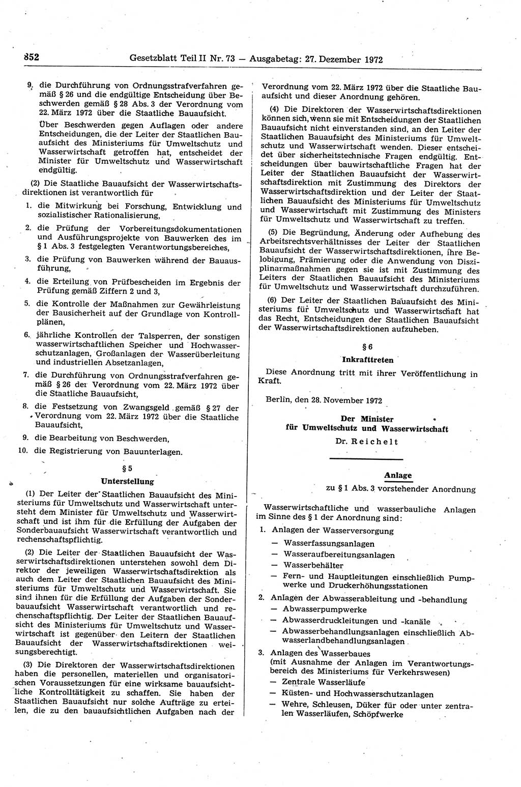 Gesetzblatt (GBl.) der Deutschen Demokratischen Republik (DDR) Teil ⅠⅠ 1972, Seite 852 (GBl. DDR ⅠⅠ 1972, S. 852)