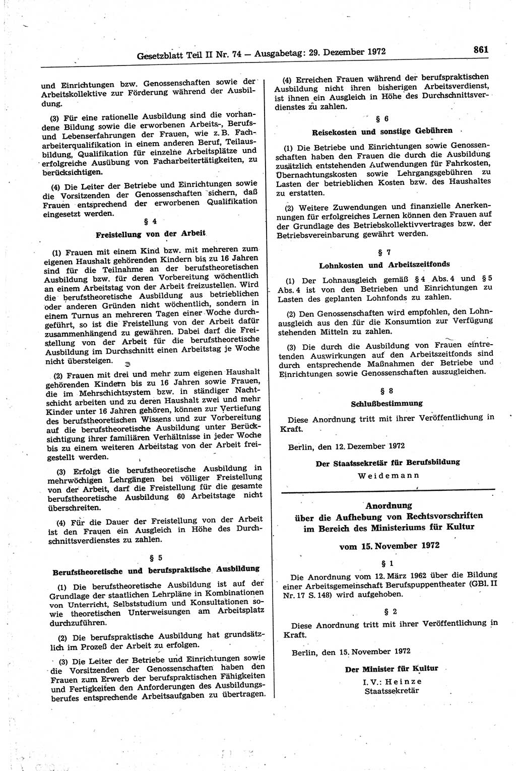 Gesetzblatt (GBl.) der Deutschen Demokratischen Republik (DDR) Teil ⅠⅠ 1972, Seite 861 (GBl. DDR ⅠⅠ 1972, S. 861)