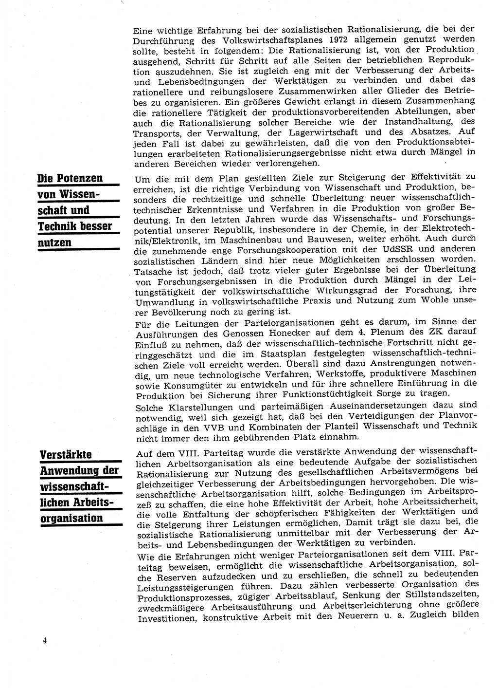 Neuer Weg (NW), Organ des Zentralkomitees (ZK) der SED (Sozialistische Einheitspartei Deutschlands) für Fragen des Parteilebens, 27. Jahrgang [Deutsche Demokratische Republik (DDR)] 1972, Seite 4 (NW ZK SED DDR 1972, S. 4)