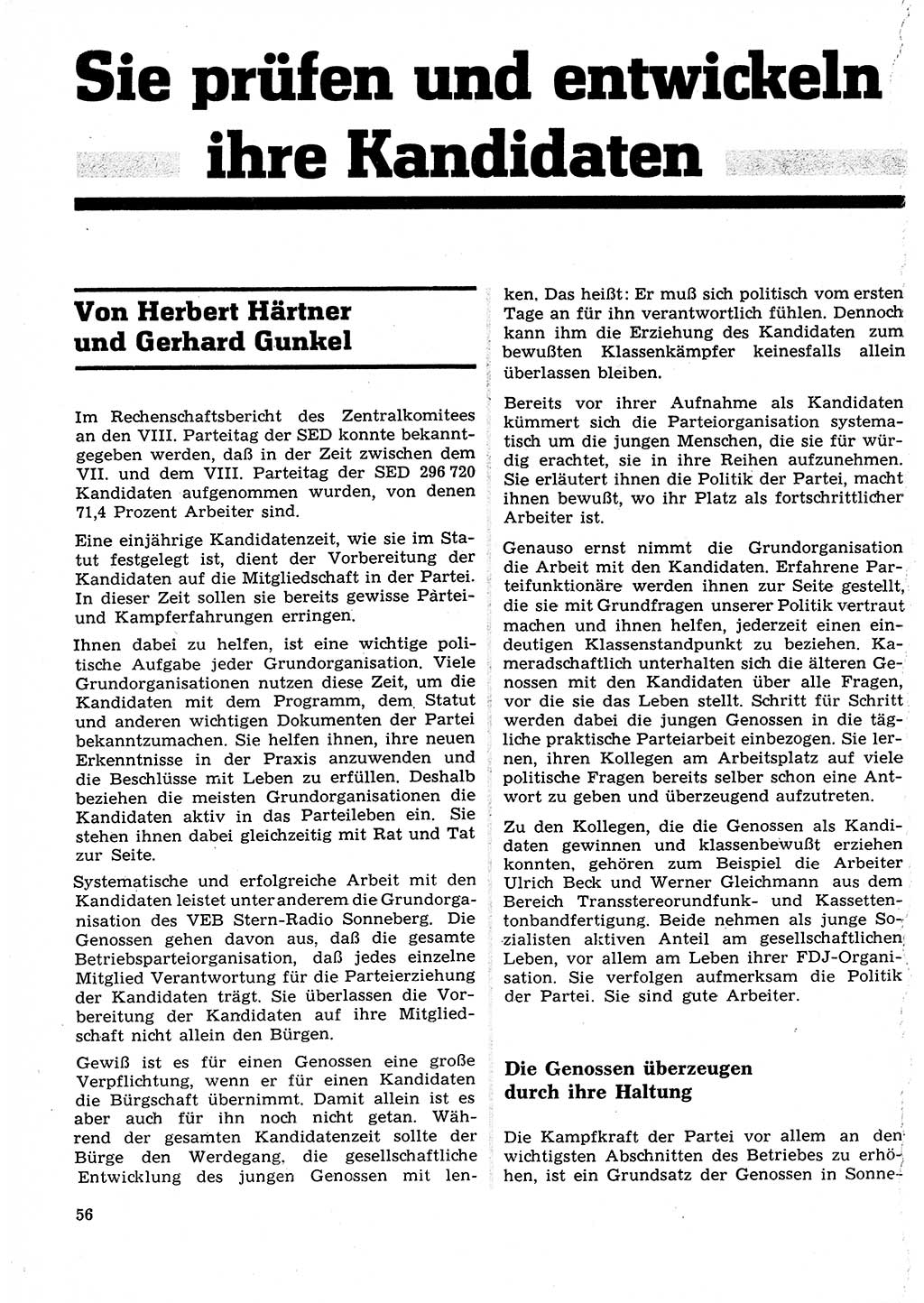 Neuer Weg (NW), Organ des Zentralkomitees (ZK) der SED (Sozialistische Einheitspartei Deutschlands) für Fragen des Parteilebens, 27. Jahrgang [Deutsche Demokratische Republik (DDR)] 1972, Seite 56 (NW ZK SED DDR 1972, S. 56)