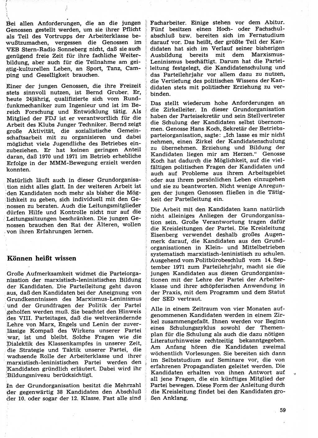 Neuer Weg (NW), Organ des Zentralkomitees (ZK) der SED (Sozialistische Einheitspartei Deutschlands) für Fragen des Parteilebens, 27. Jahrgang [Deutsche Demokratische Republik (DDR)] 1972, Seite 59 (NW ZK SED DDR 1972, S. 59)