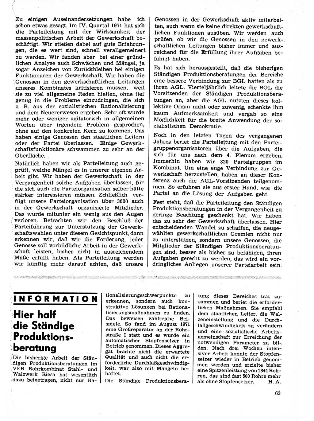 Neuer Weg (NW), Organ des Zentralkomitees (ZK) der SED (Sozialistische Einheitspartei Deutschlands) für Fragen des Parteilebens, 27. Jahrgang [Deutsche Demokratische Republik (DDR)] 1972, Seite 63 (NW ZK SED DDR 1972, S. 63)