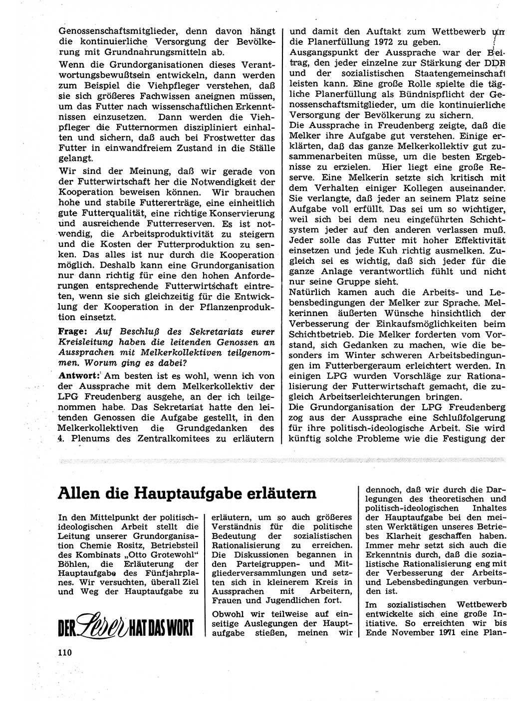 Neuer Weg (NW), Organ des Zentralkomitees (ZK) der SED (Sozialistische Einheitspartei Deutschlands) für Fragen des Parteilebens, 27. Jahrgang [Deutsche Demokratische Republik (DDR)] 1972, Seite 110 (NW ZK SED DDR 1972, S. 110)