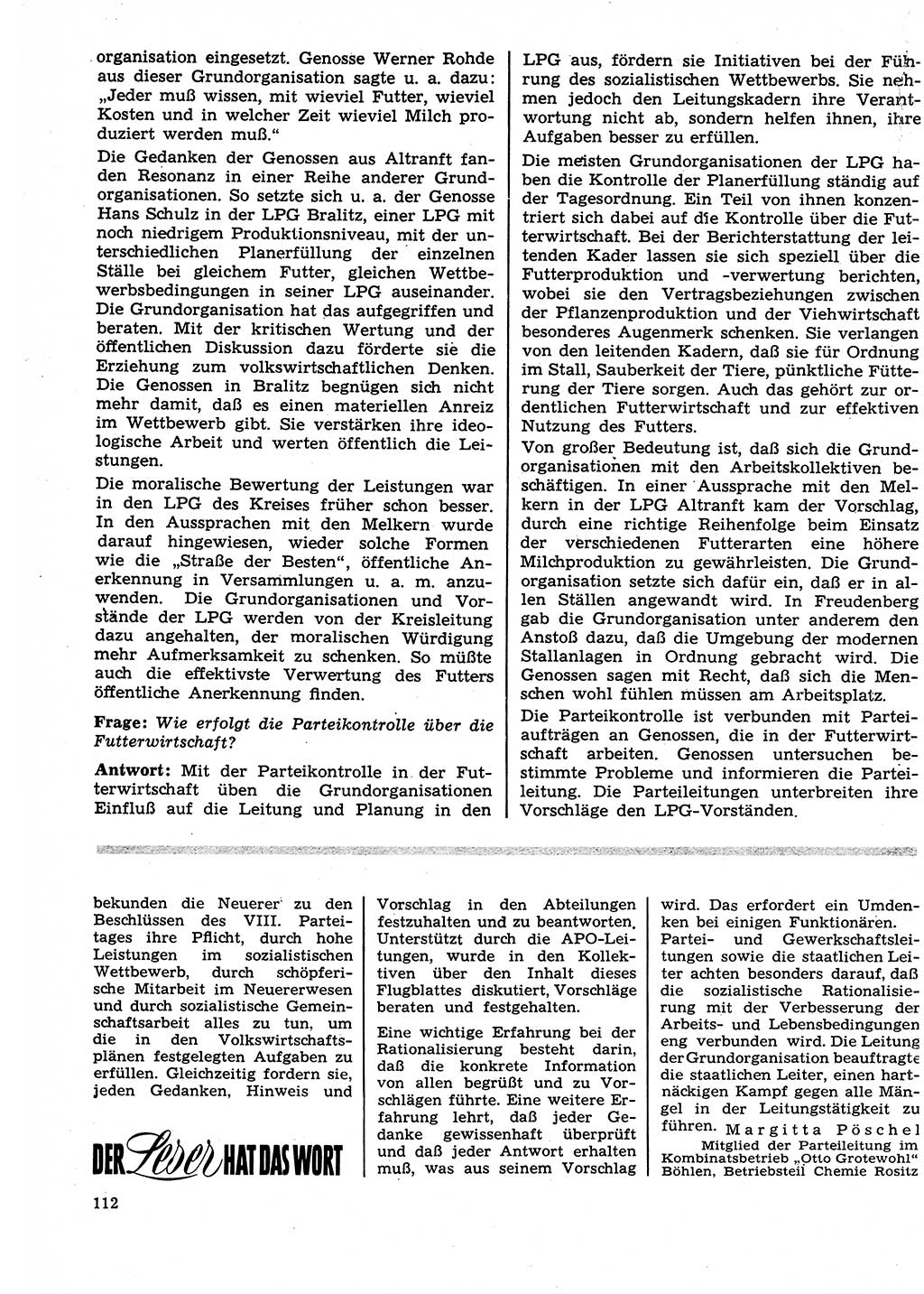 Neuer Weg (NW), Organ des Zentralkomitees (ZK) der SED (Sozialistische Einheitspartei Deutschlands) für Fragen des Parteilebens, 27. Jahrgang [Deutsche Demokratische Republik (DDR)] 1972, Seite 112 (NW ZK SED DDR 1972, S. 112)