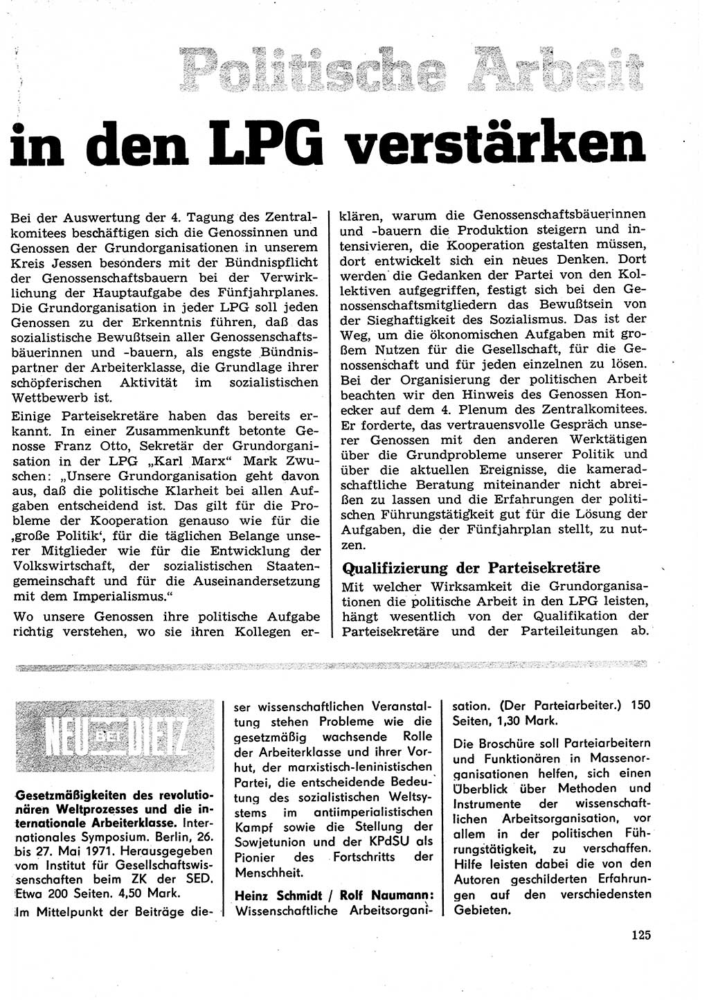 Neuer Weg (NW), Organ des Zentralkomitees (ZK) der SED (Sozialistische Einheitspartei Deutschlands) für Fragen des Parteilebens, 27. Jahrgang [Deutsche Demokratische Republik (DDR)] 1972, Seite 125 (NW ZK SED DDR 1972, S. 125)