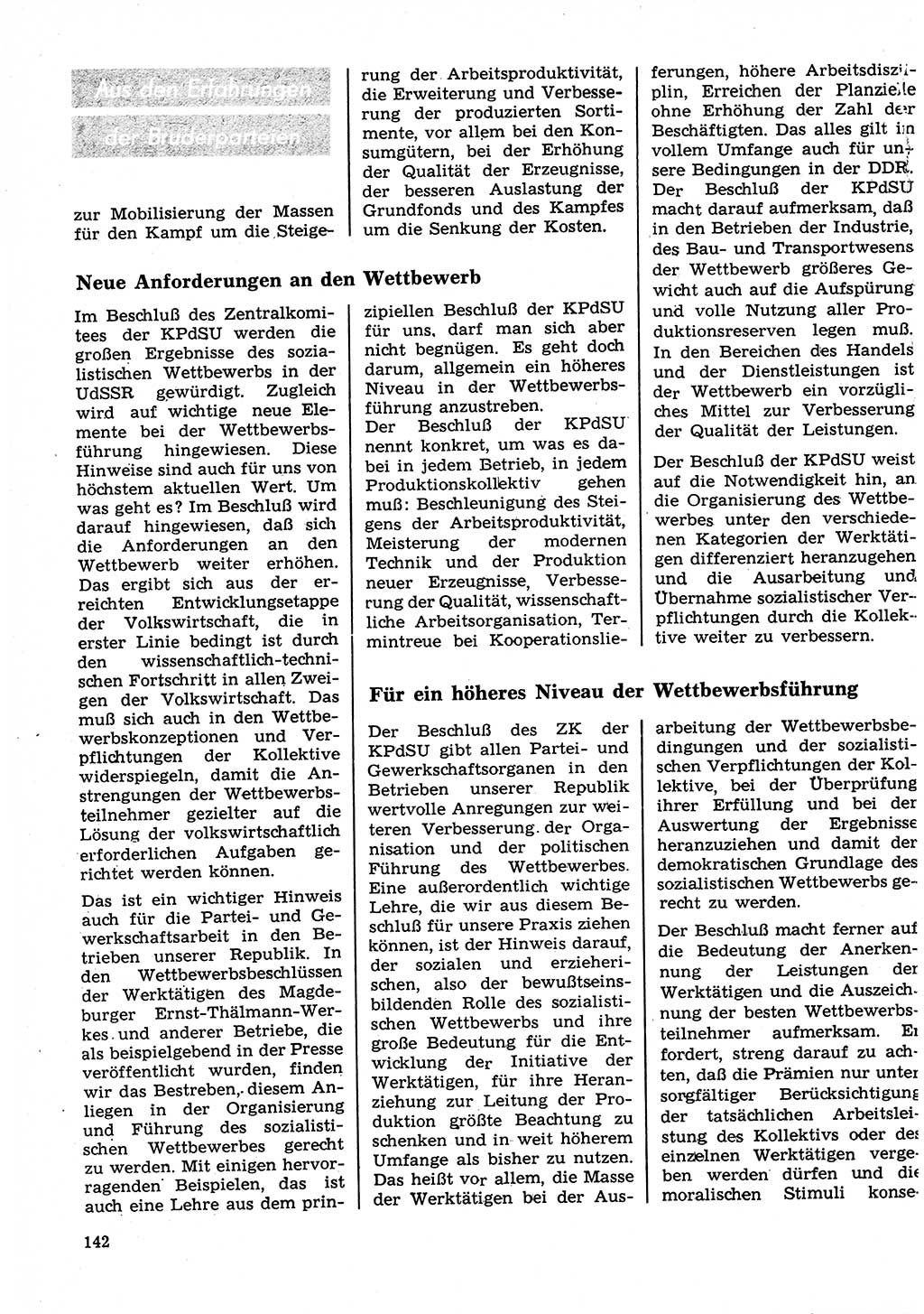 Neuer Weg (NW), Organ des Zentralkomitees (ZK) der SED (Sozialistische Einheitspartei Deutschlands) für Fragen des Parteilebens, 27. Jahrgang [Deutsche Demokratische Republik (DDR)] 1972, Seite 142 (NW ZK SED DDR 1972, S. 142)