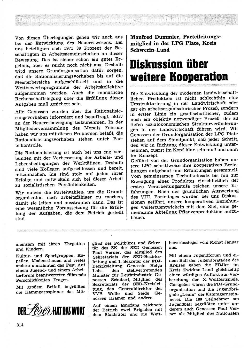 Neuer Weg (NW), Organ des Zentralkomitees (ZK) der SED (Sozialistische Einheitspartei Deutschlands) für Fragen des Parteilebens, 27. Jahrgang [Deutsche Demokratische Republik (DDR)] 1972, Seite 314 (NW ZK SED DDR 1972, S. 314)