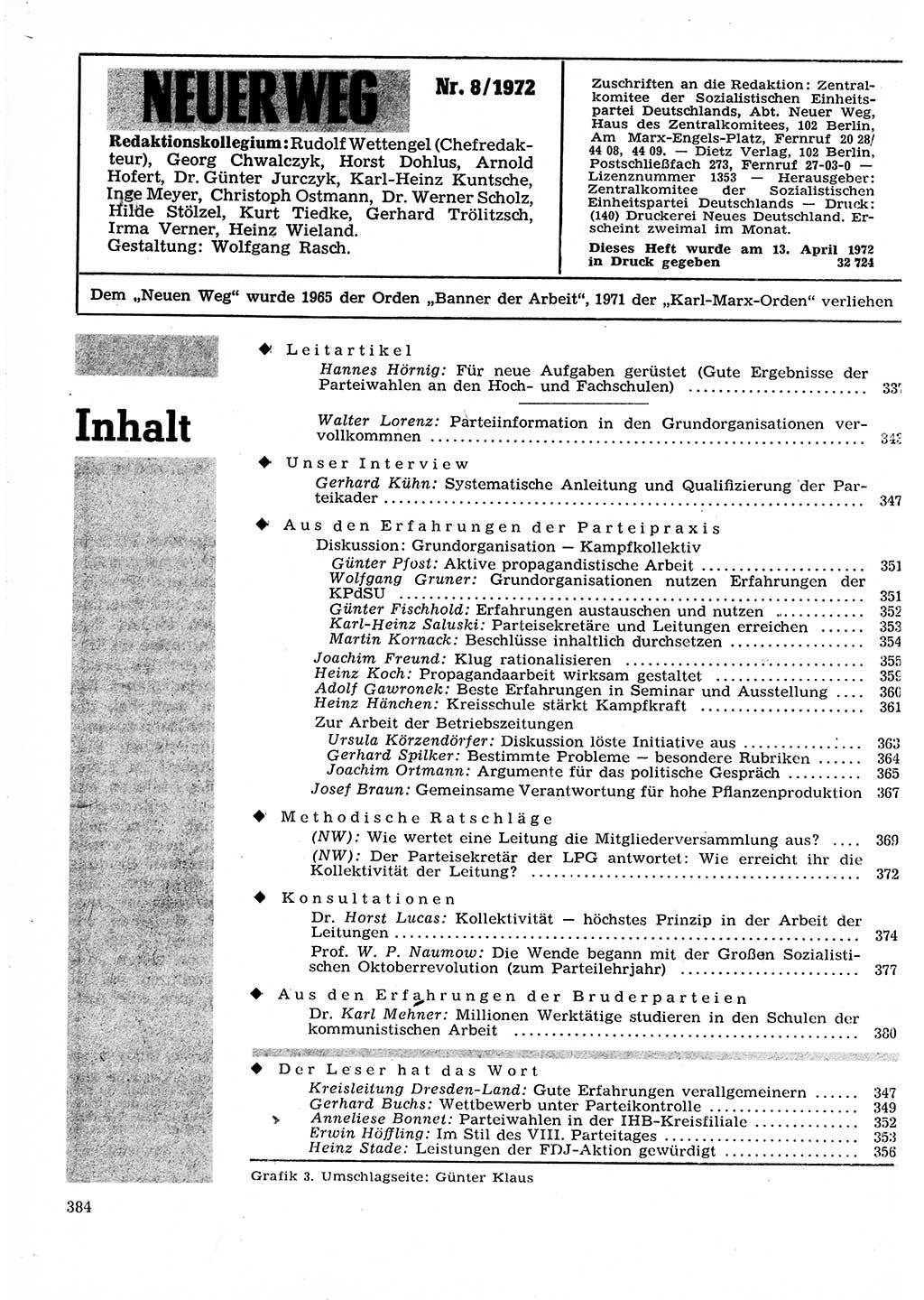 Neuer Weg (NW), Organ des Zentralkomitees (ZK) der SED (Sozialistische Einheitspartei Deutschlands) für Fragen des Parteilebens, 27. Jahrgang [Deutsche Demokratische Republik (DDR)] 1972, Seite 384 (NW ZK SED DDR 1972, S. 384)