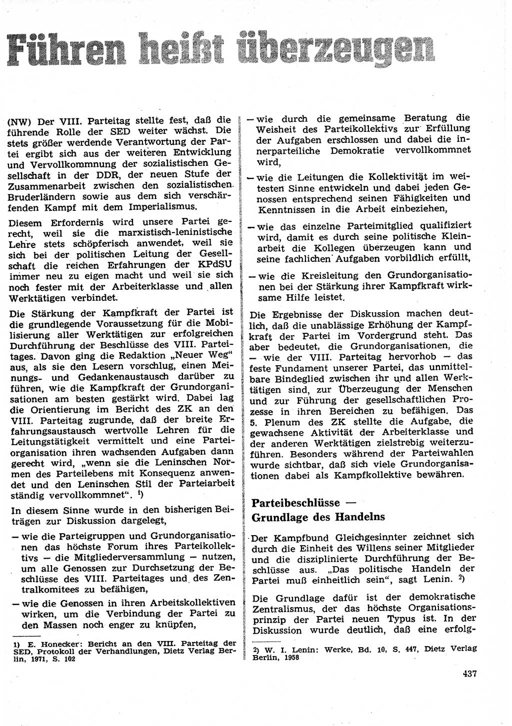 Neuer Weg (NW), Organ des Zentralkomitees (ZK) der SED (Sozialistische Einheitspartei Deutschlands) für Fragen des Parteilebens, 27. Jahrgang [Deutsche Demokratische Republik (DDR)] 1972, Seite 437 (NW ZK SED DDR 1972, S. 437)